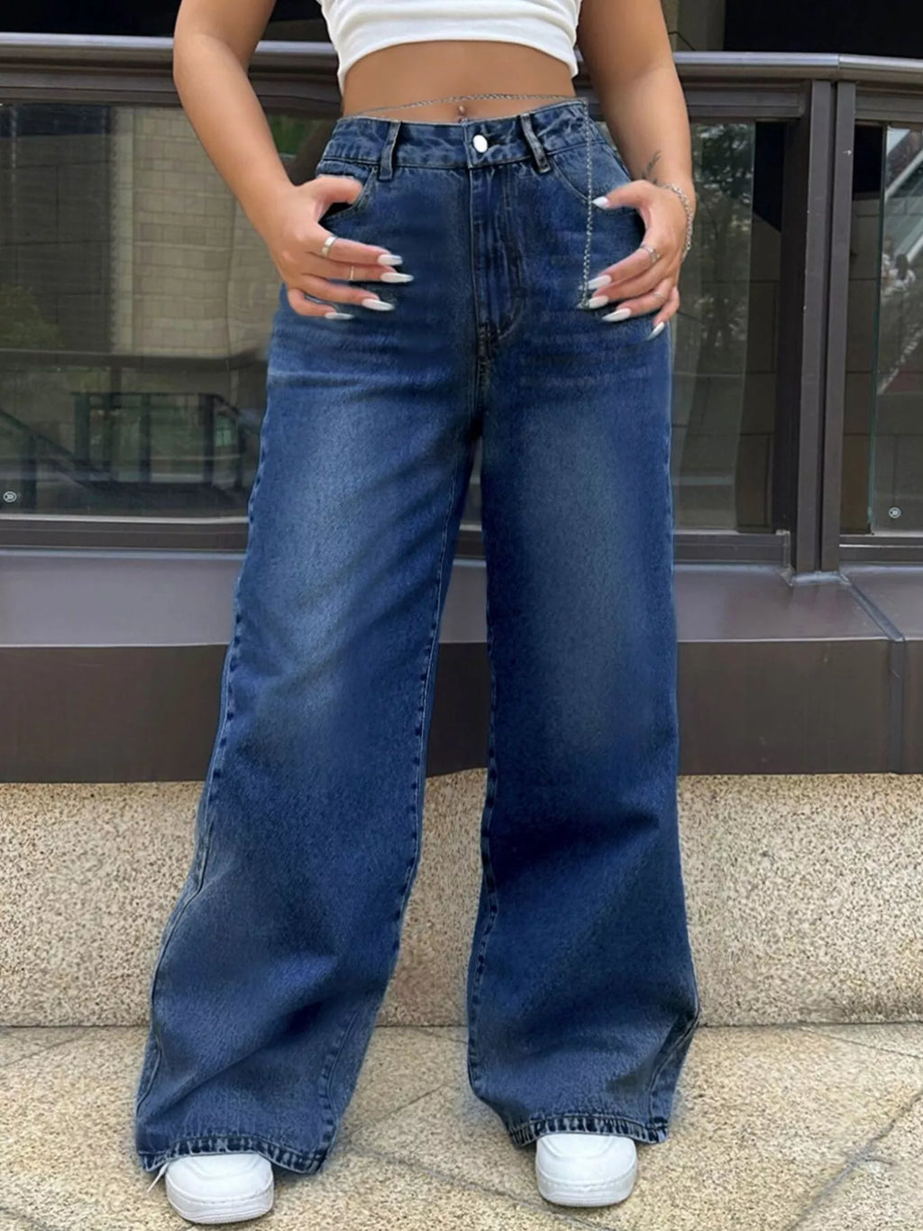 High-Waisted Wide Leg Jeans - Godess beauty 