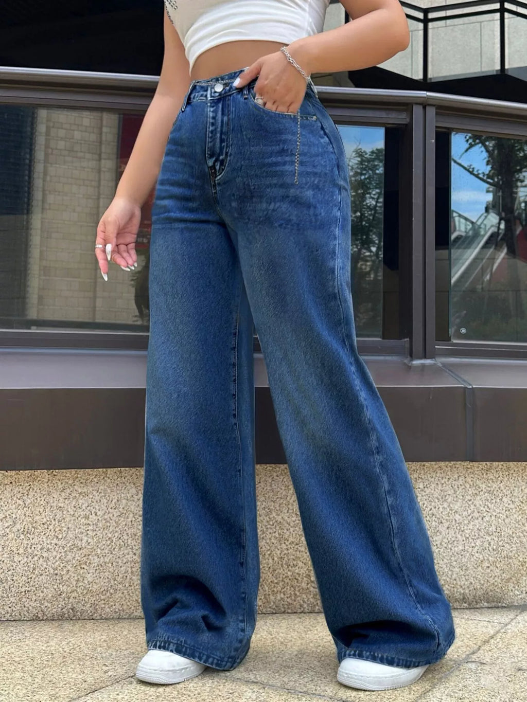 High-Waisted Wide Leg Jeans - Godess beauty 