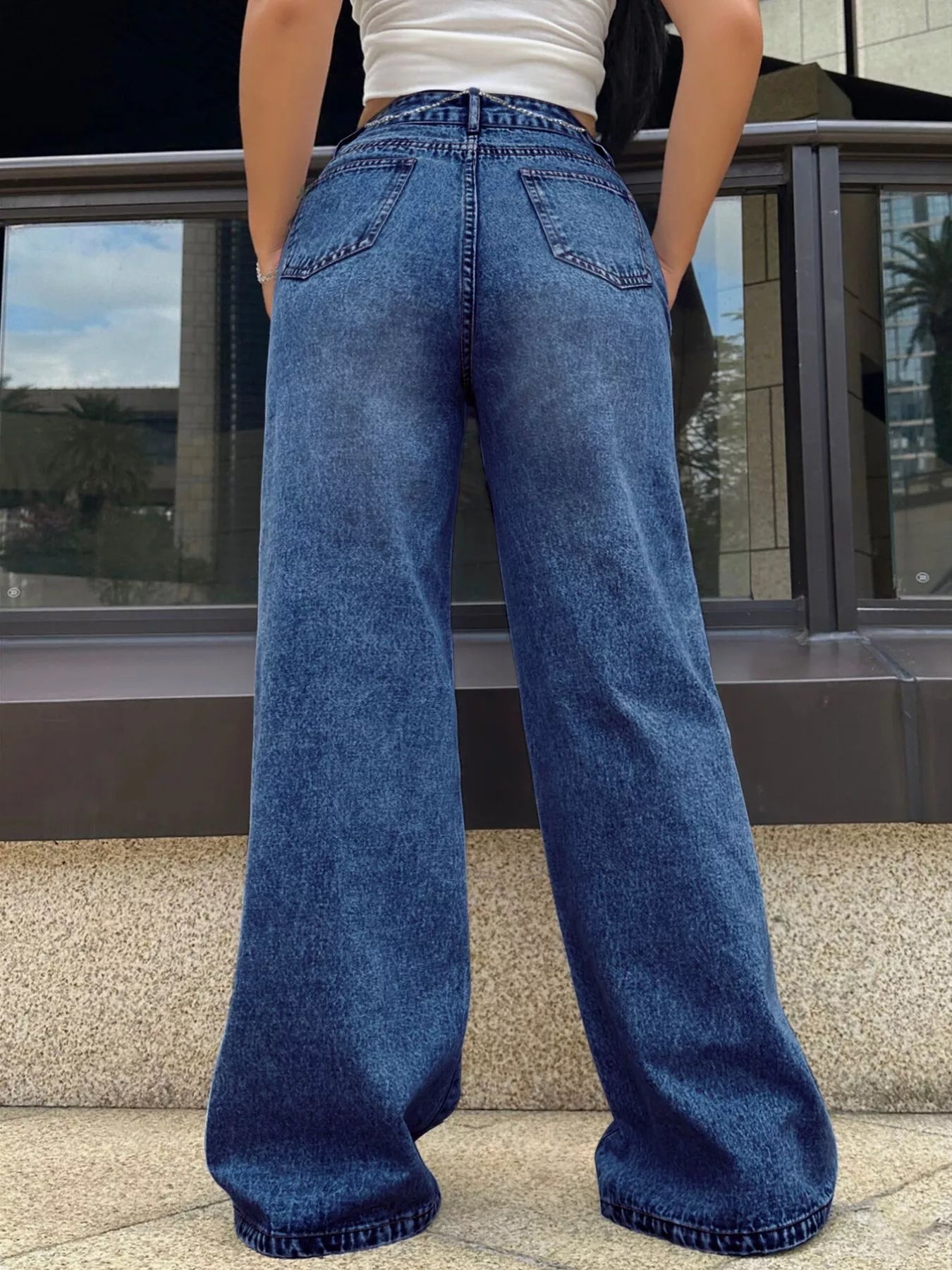 High-Waisted Wide Leg Jeans - Godess beauty 
