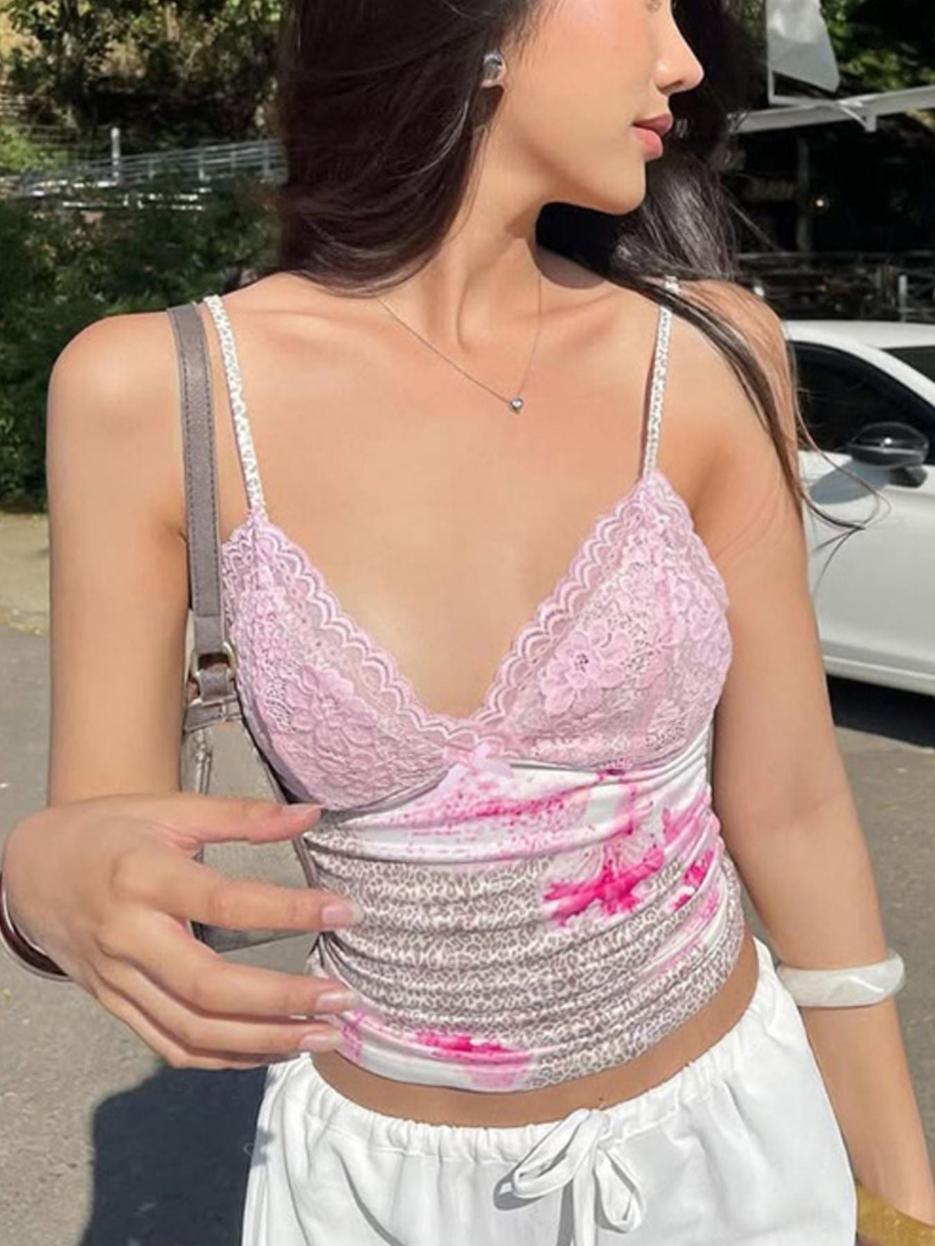 Lace Detail Leopard Cami - Godess beauty  #