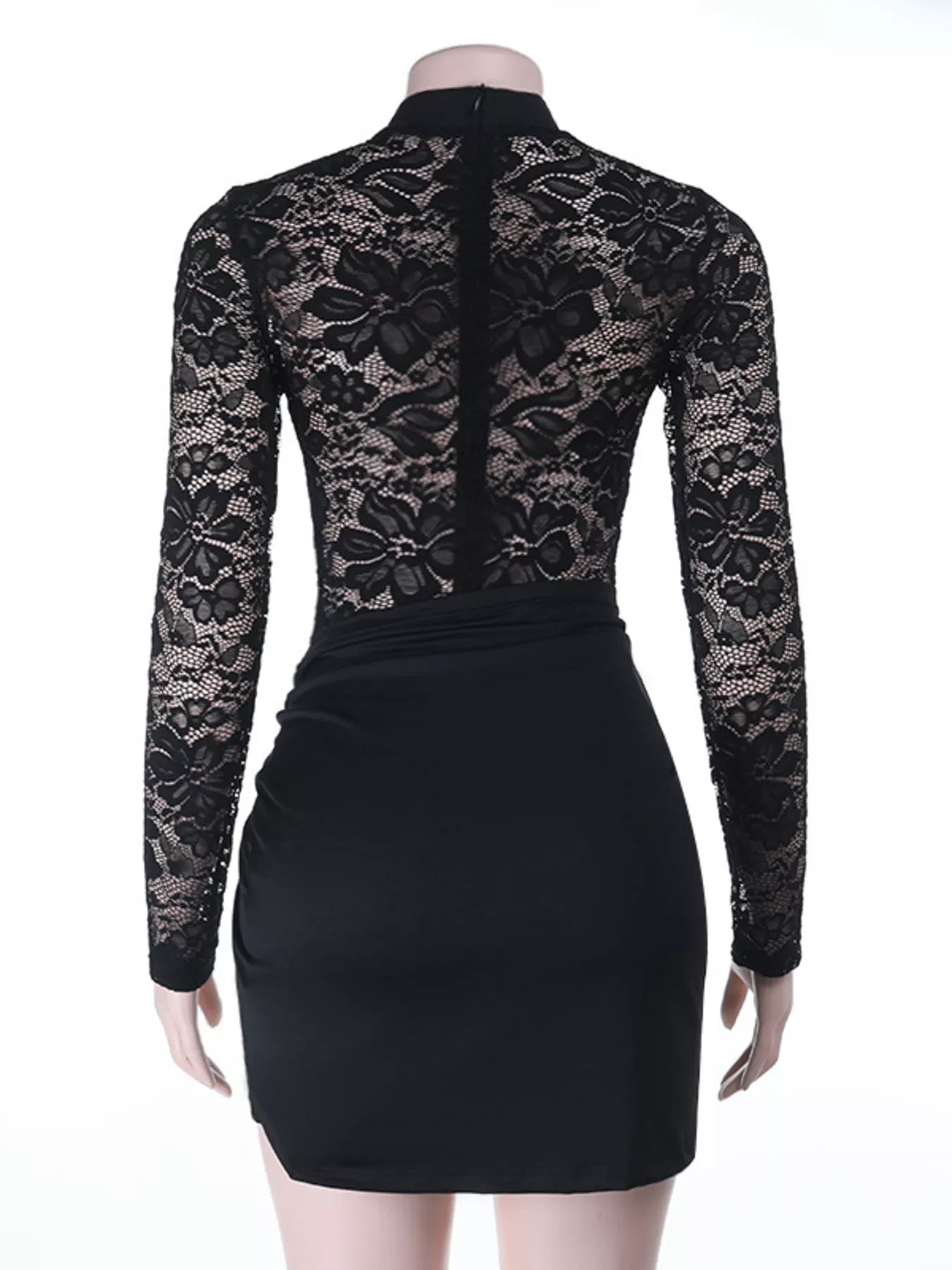 Lace Long Sleeve Bodycon Mini Dress - Godess beauty 