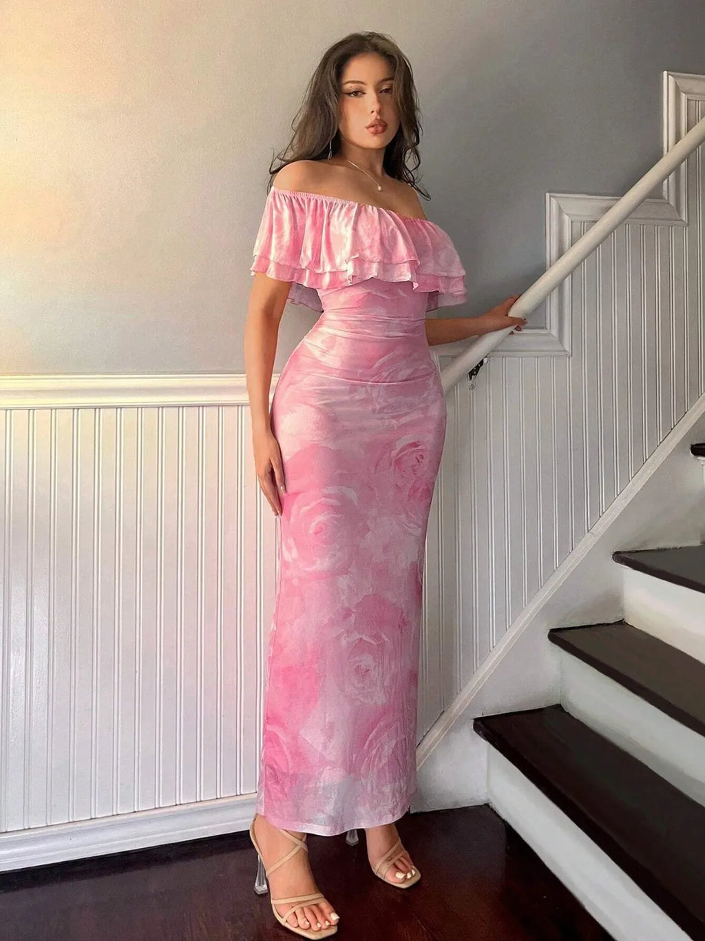Layered Ruffled Off-Shoulder Dress - Godess beauty 