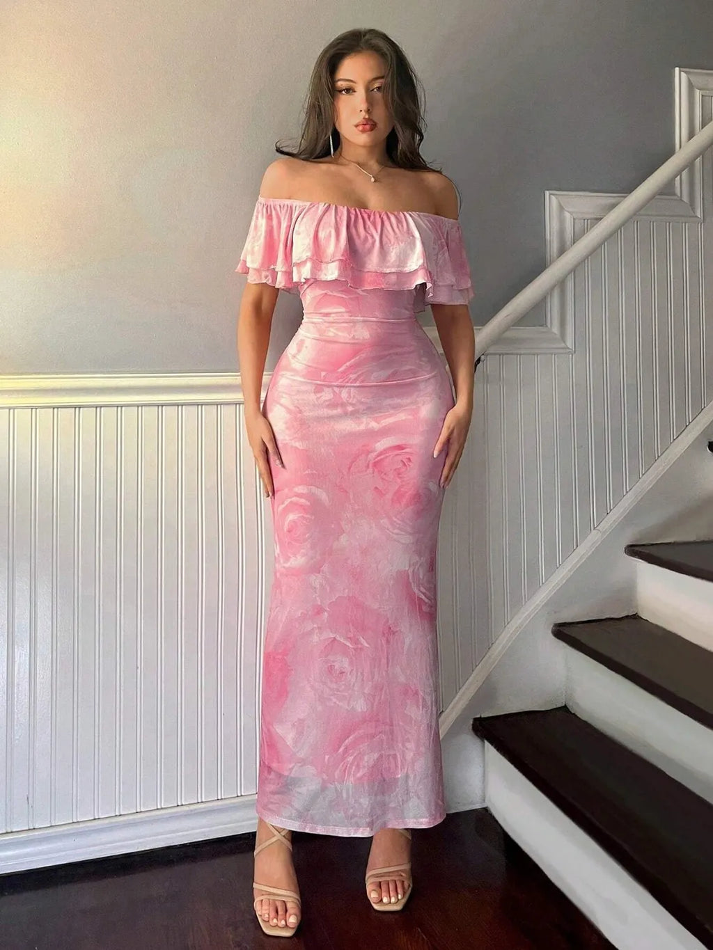 Layered Ruffled Off-Shoulder Dress - Godess beauty 