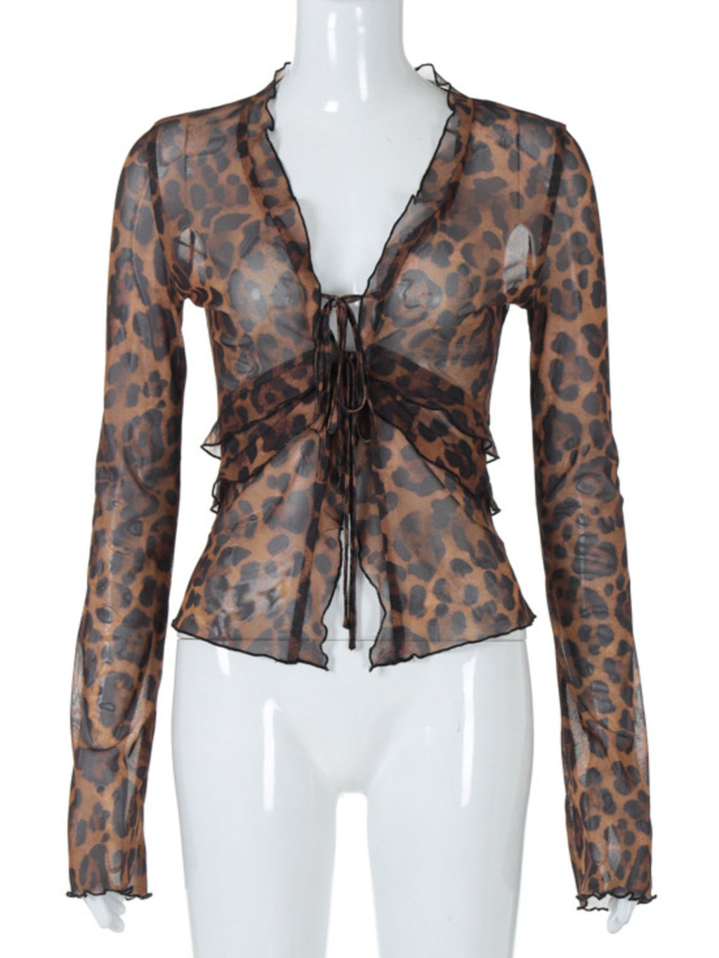 Leopard Print Tie Front Blouse - Godess beauty 
