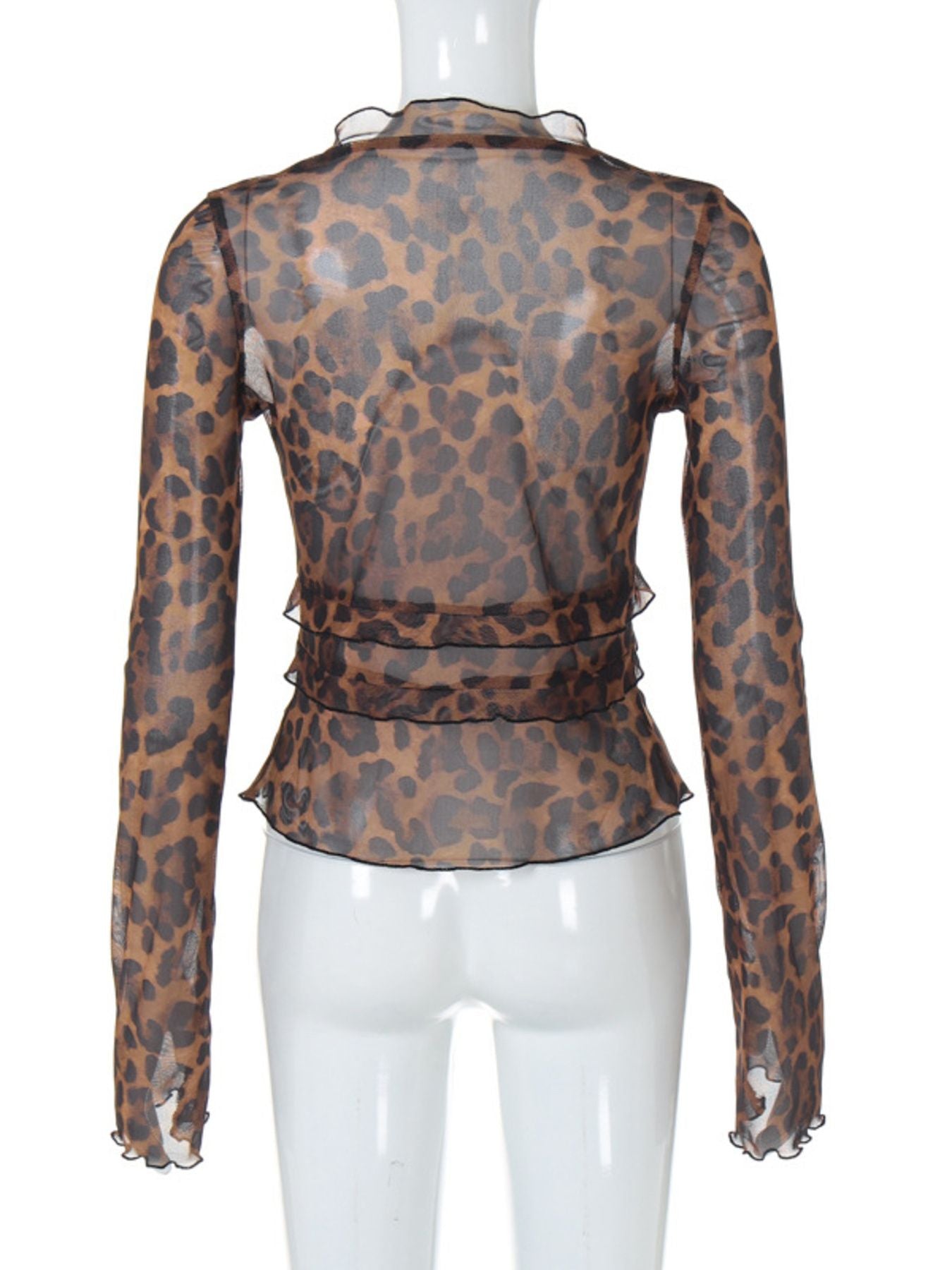Leopard Print Tie Front Blouse - Godess beauty 