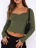 Long Sleeve Sweetheart Neck Crop T-Shirt - Godess beauty 