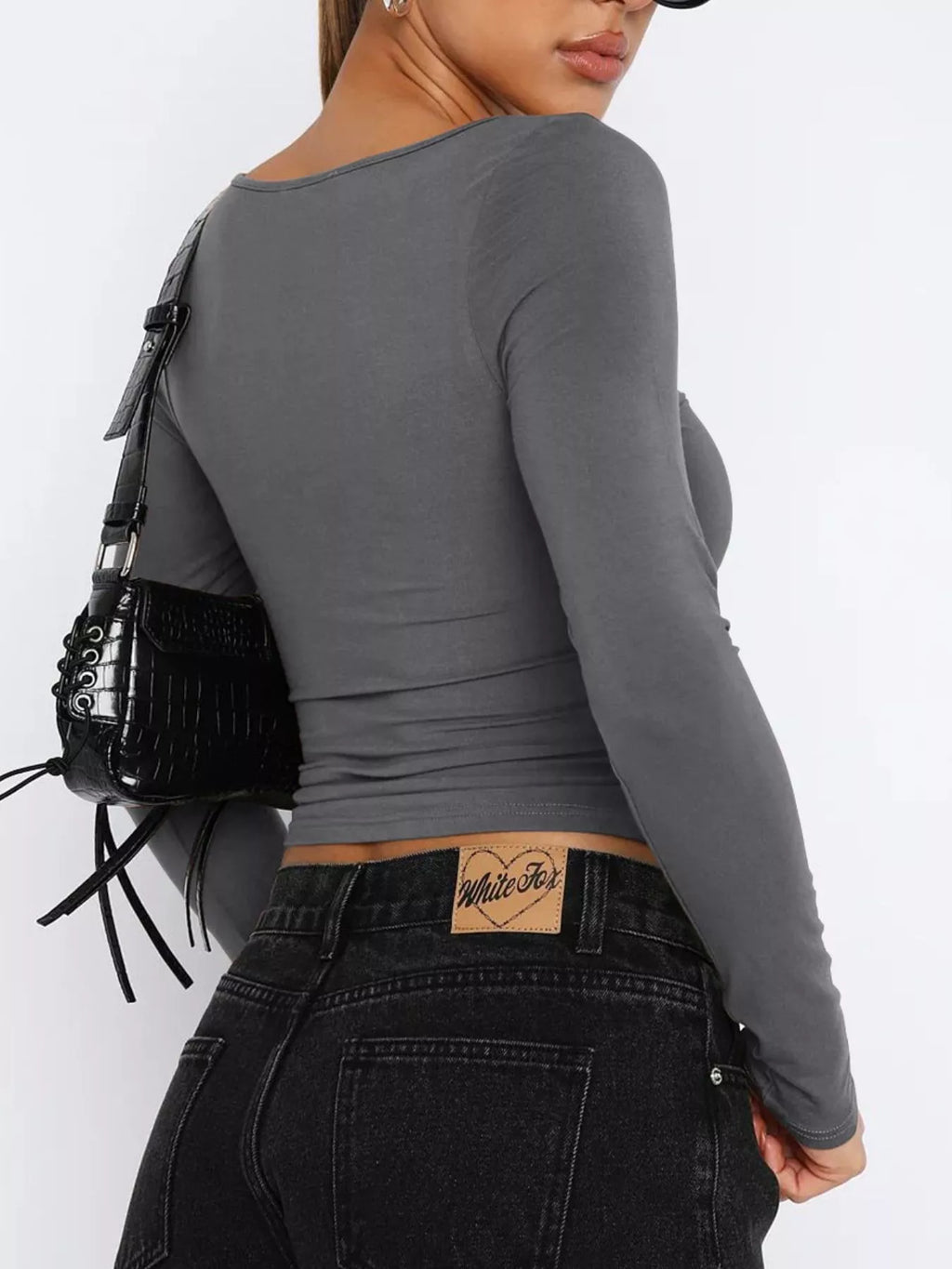 Long Sleeve Sweetheart Neck Crop T-Shirt - Godess beauty 