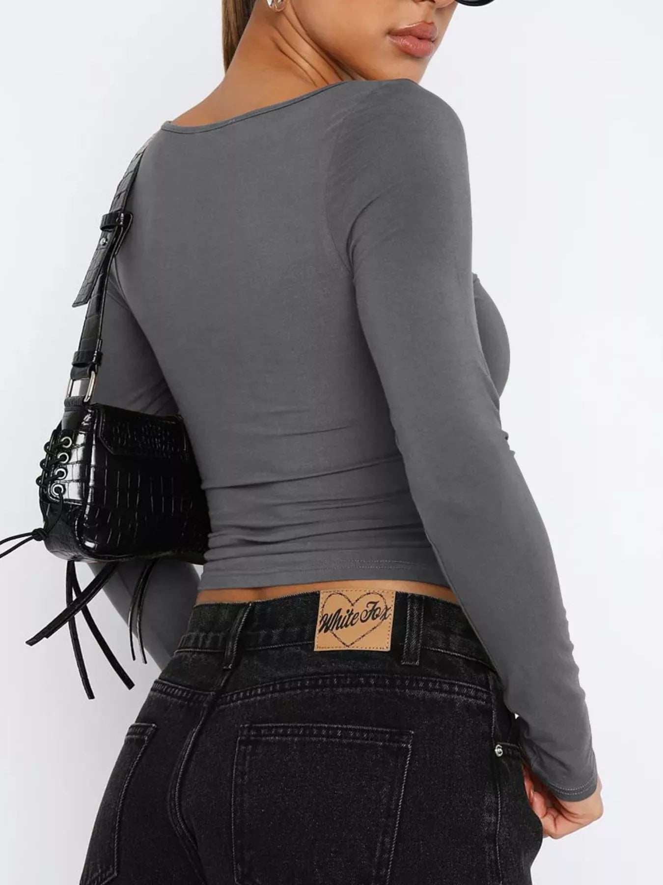 Long Sleeve Sweetheart Neck Crop T-Shirt - Godess beauty 