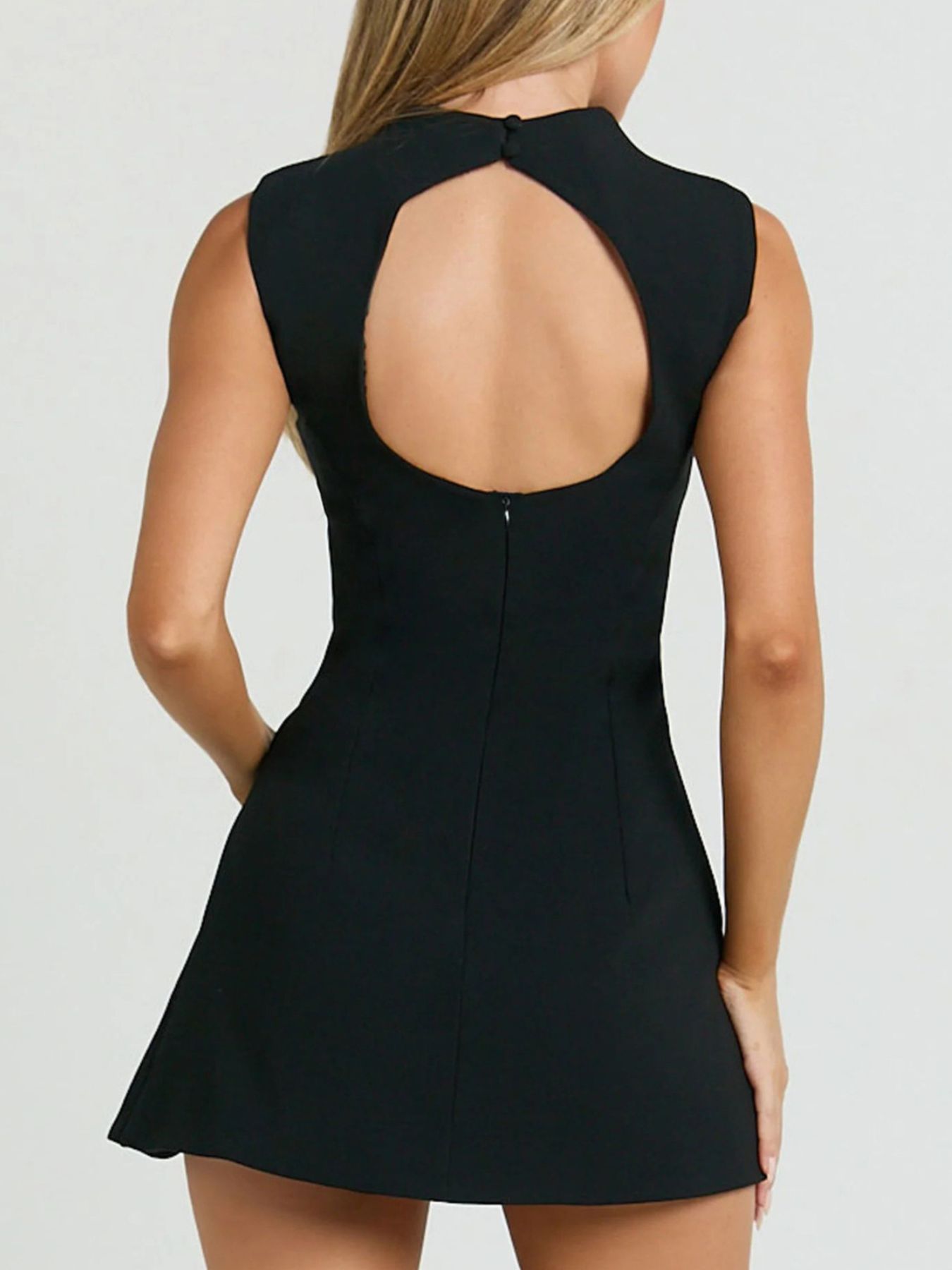 Mock Neck Sleeveless Mini Dress - Godess beauty 