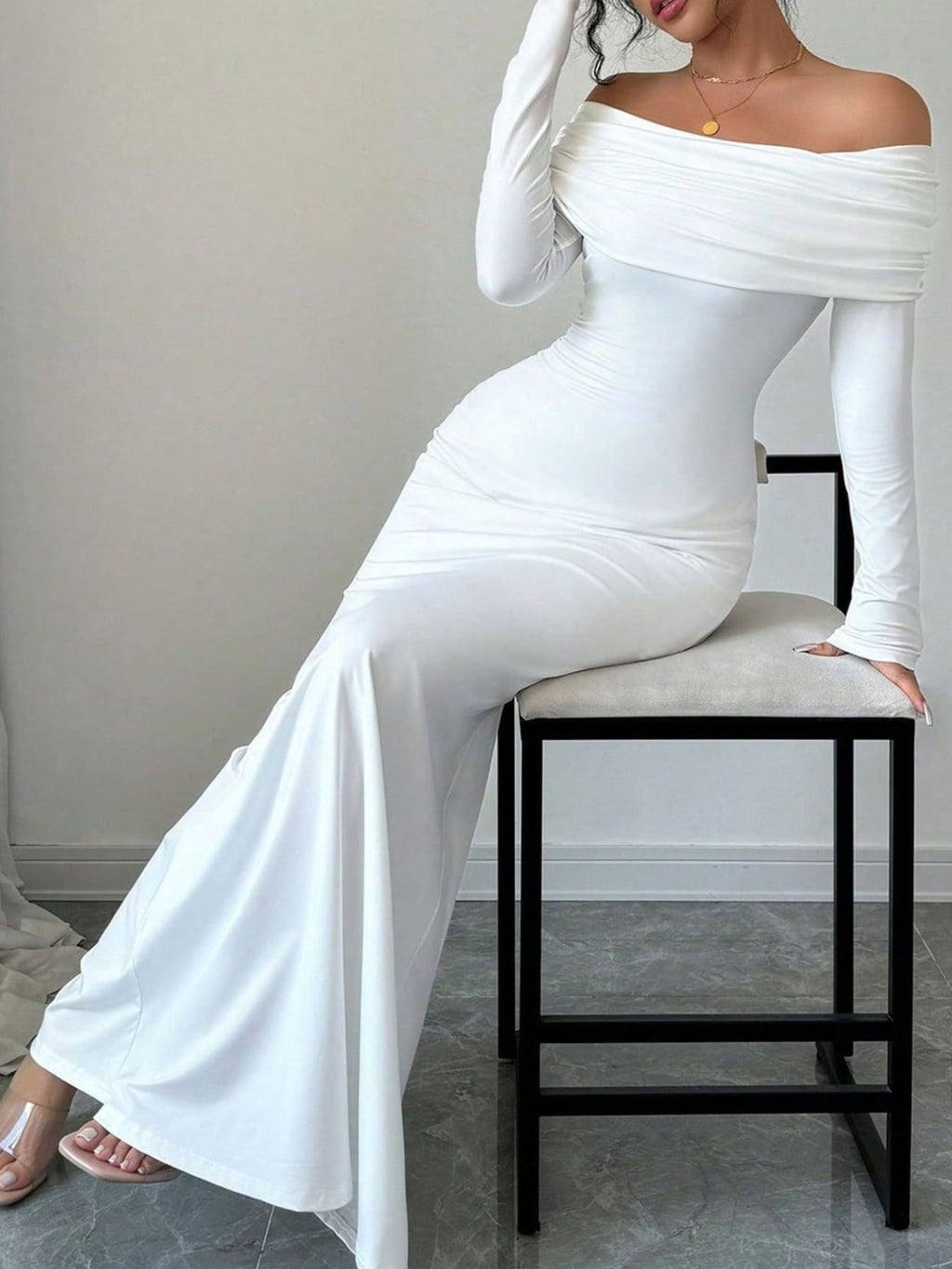 Off-Shoulder Ruched Bodycon Maxi Dress - Godess beauty 