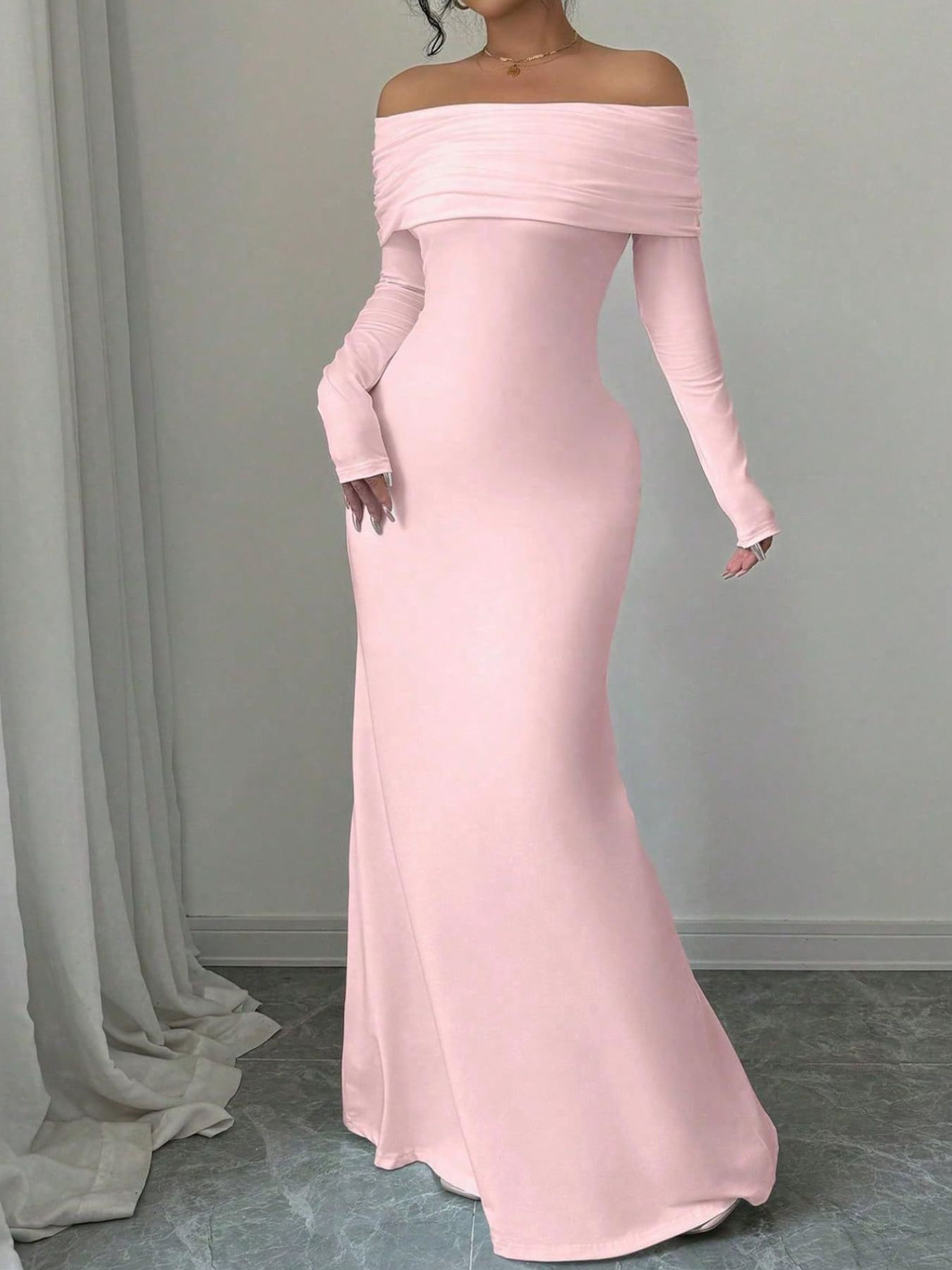 Off-Shoulder Ruched Bodycon Maxi Dress - Godess beauty 