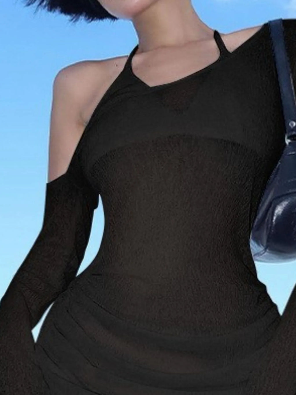 One-Shoulder Bell Sleeve Ruched Mini Cover-Up Dress - Godess beauty 