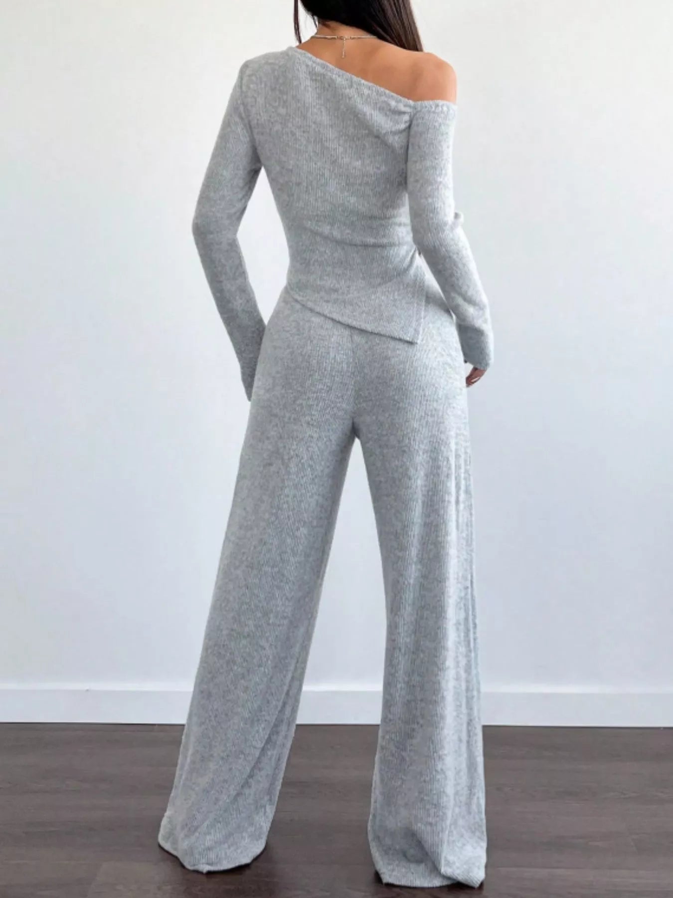 One-Shoulder Long Sleeve Top and Pants Set - Godess beauty 