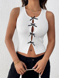 Perfee Bow Front Round Neck Tank - Godess beauty 