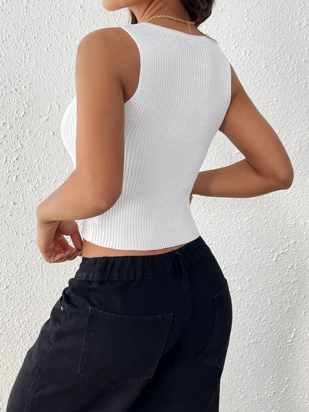 Perfee Bow Front Round Neck Tank - Godess beauty 