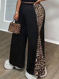 Plus Size Leopard Print Wide Leg Pants - Godess beauty 
