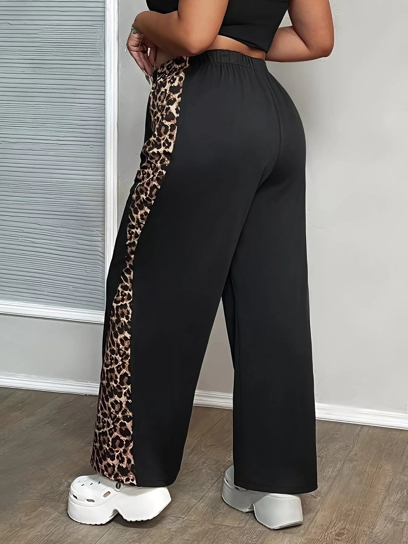 Plus Size Leopard Print Wide Leg Pants - Godess beauty 