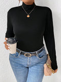 Plus Size Long Sleeve Fitted Turtleneck T-Shirt - Godess beauty 