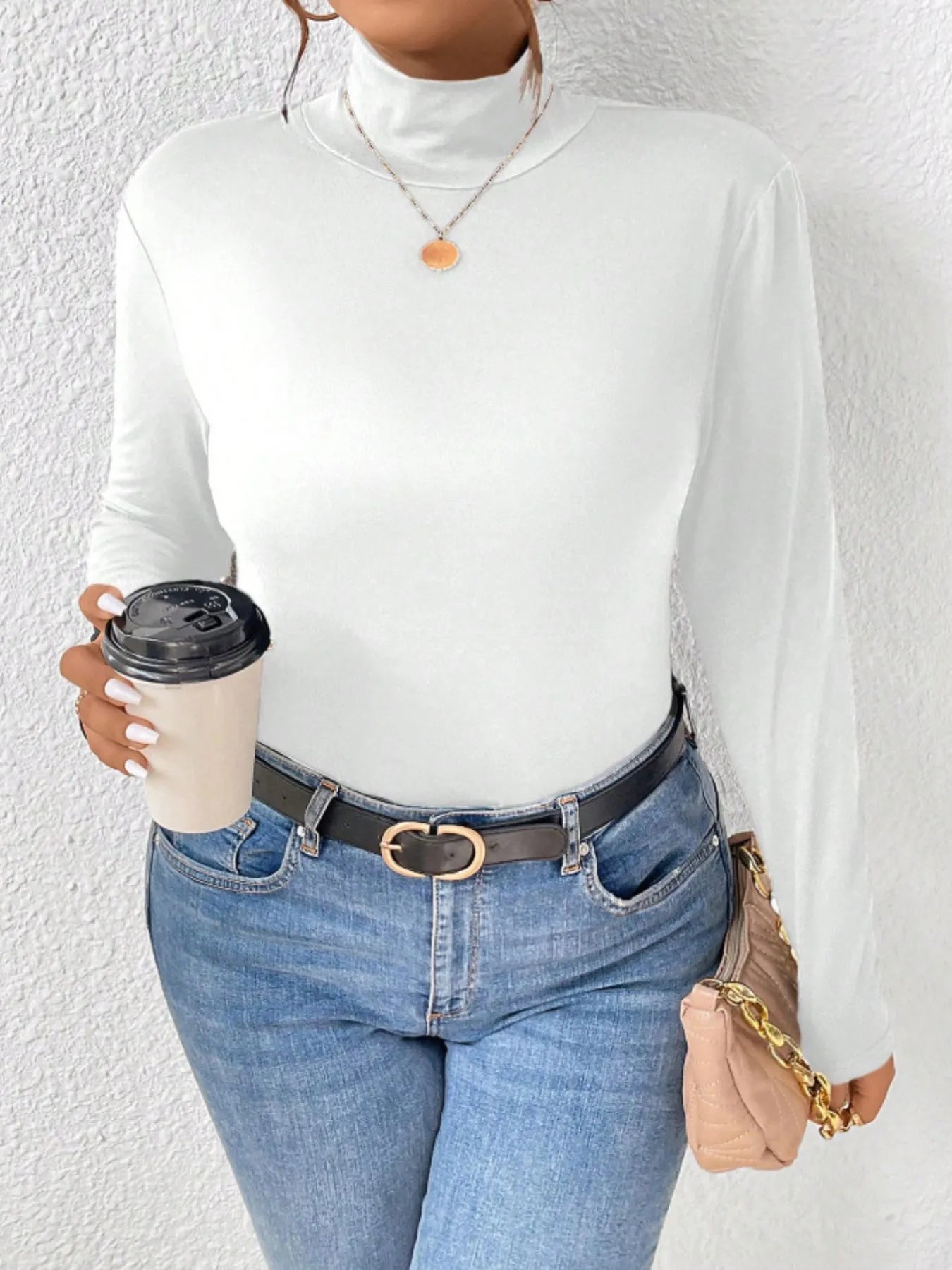 Plus Size Long Sleeve Fitted Turtleneck T-Shirt - Godess beauty 