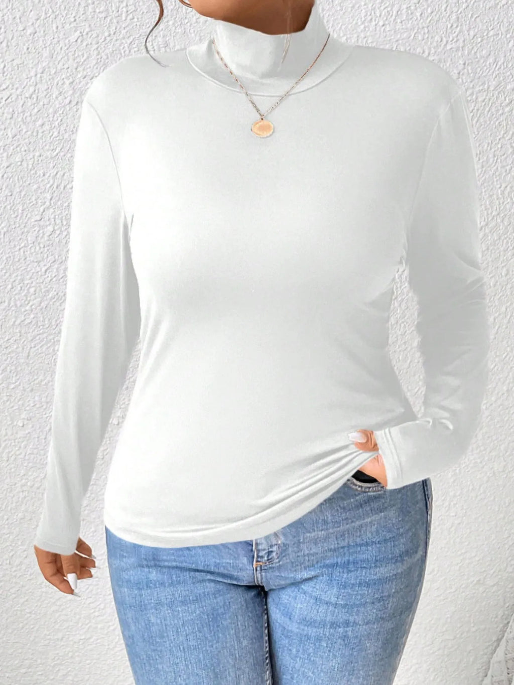 Plus Size Long Sleeve Fitted Turtleneck T-Shirt - Godess beauty 