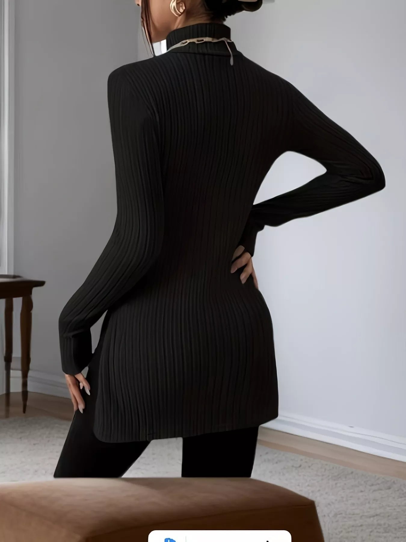 Plus Size Slit Ribbed Turtleneck Long Sleeve T-Shirt - Godess beauty 