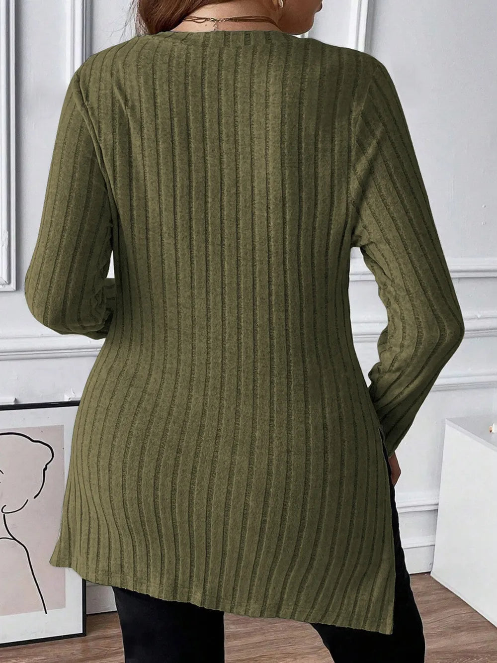 Plus Size Square Neck Long Sleeve Top - Godess beauty 
