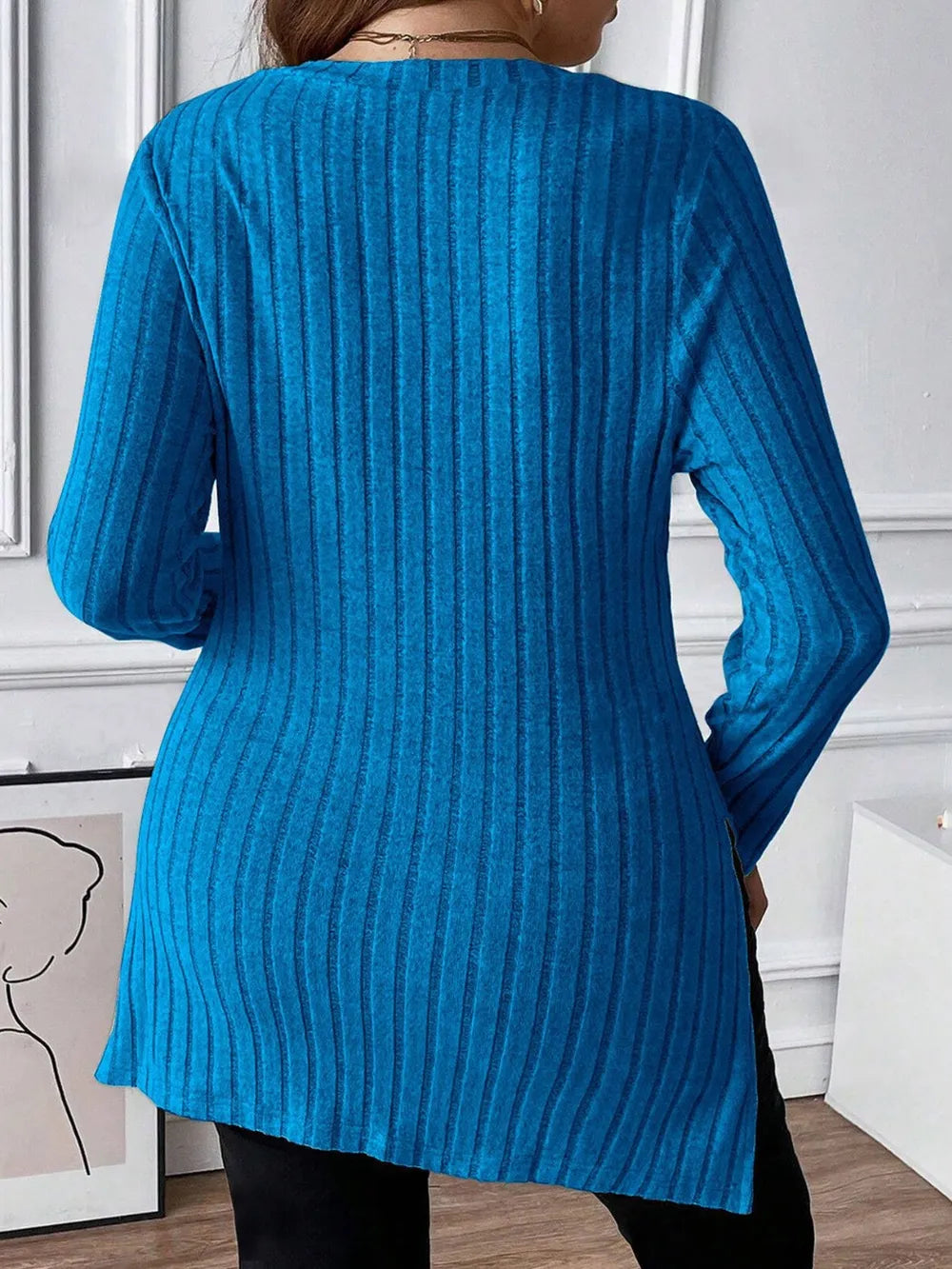 Plus Size Square Neck Long Sleeve Top - Godess beauty 