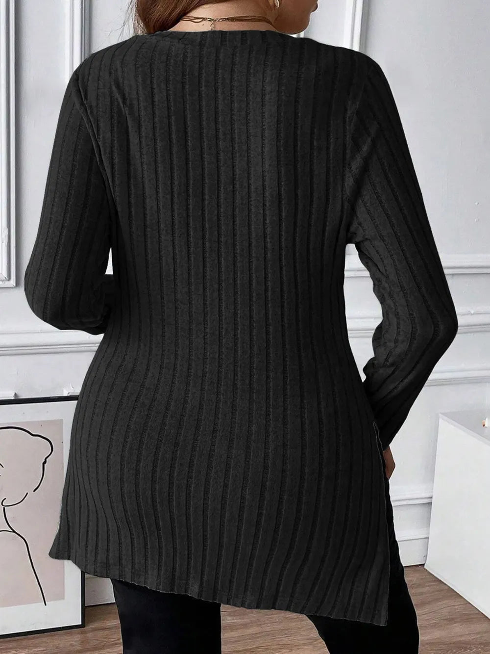Plus Size Square Neck Long Sleeve Top - Godess beauty 