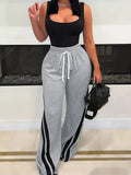 Plus Size Striped Contrast Wide Leg Pants - Godess beauty 