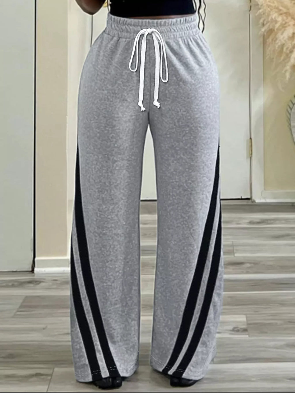 Plus Size Striped Contrast Wide Leg Pants - Godess beauty 