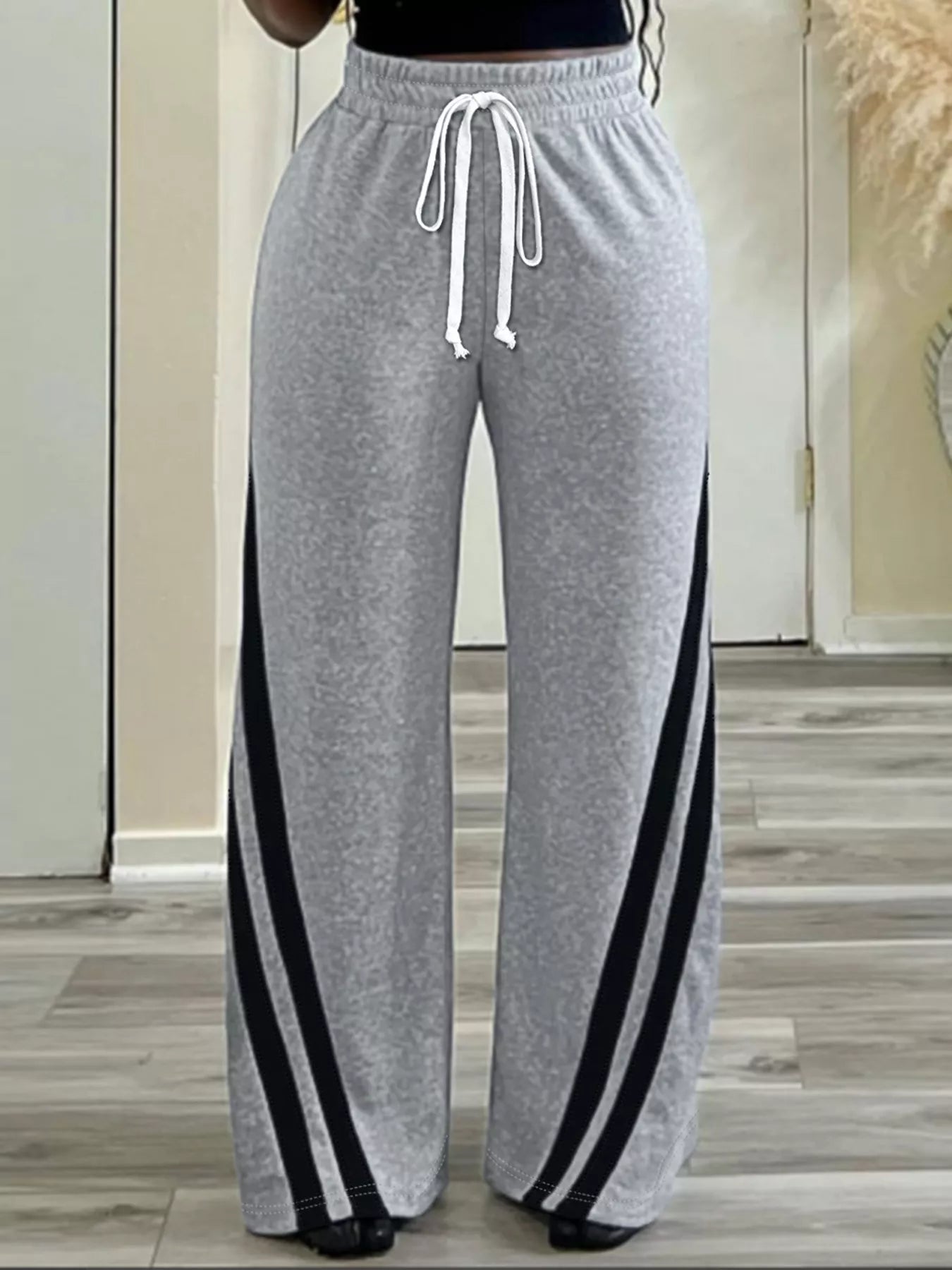 Plus Size Striped Contrast Wide Leg Pants - Godess beauty 