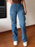 Plus size high-waisted cargo jeans - Godess beauty 
