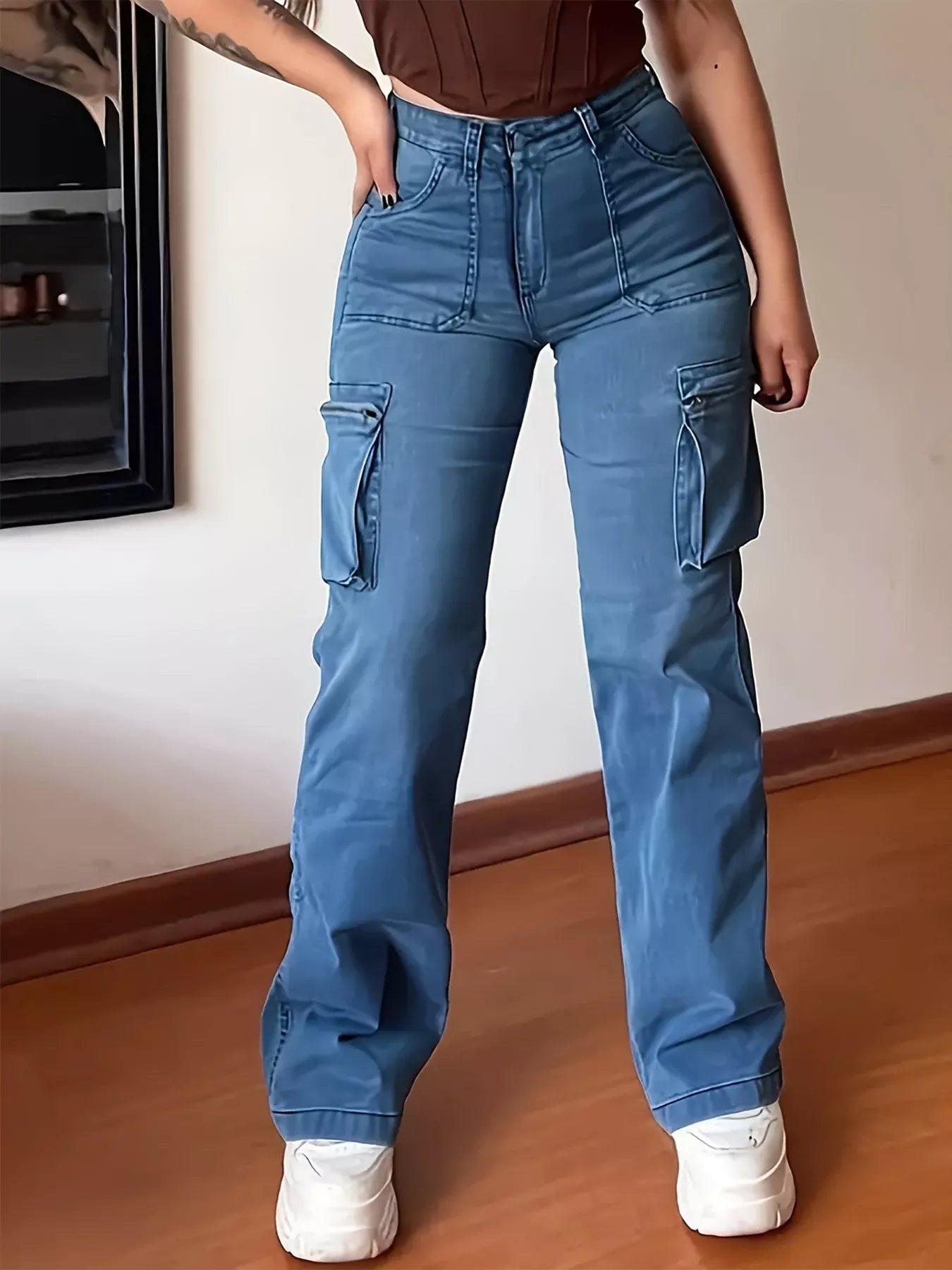 Plus size high-waisted cargo jeans - Godess beauty 
