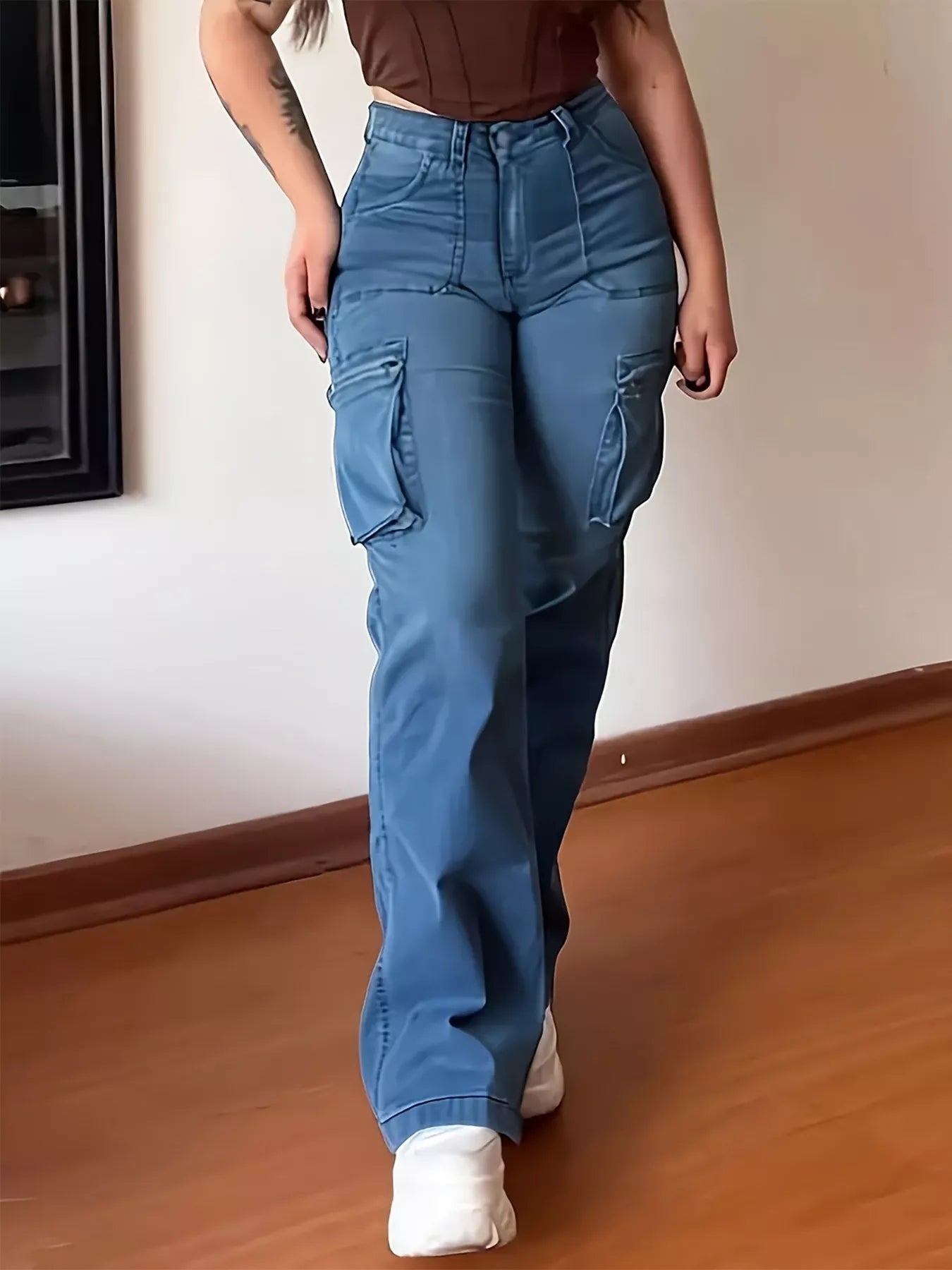 Plus size high-waisted cargo jeans - Godess beauty 