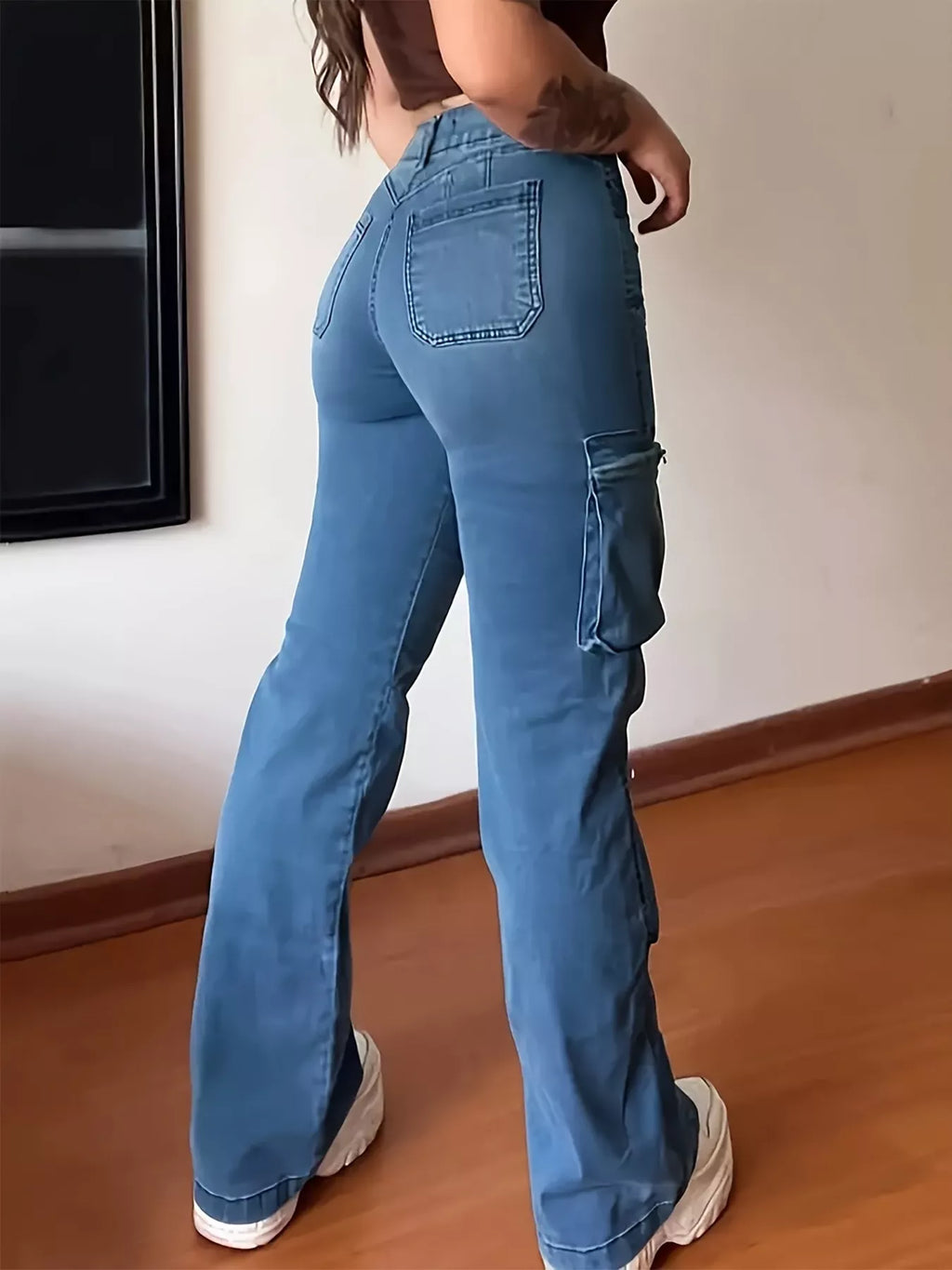Plus size high-waisted cargo jeans - Godess beauty 