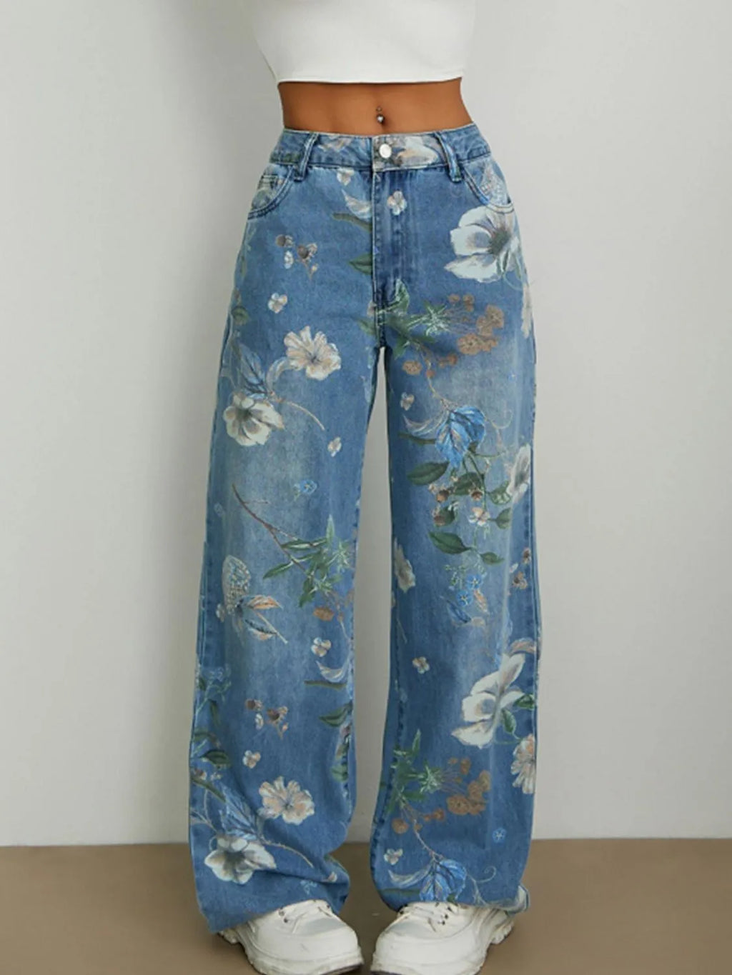 Printed Wide Leg Jeans - Godess beauty 