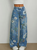 Printed Wide Leg Jeans - Godess beauty 