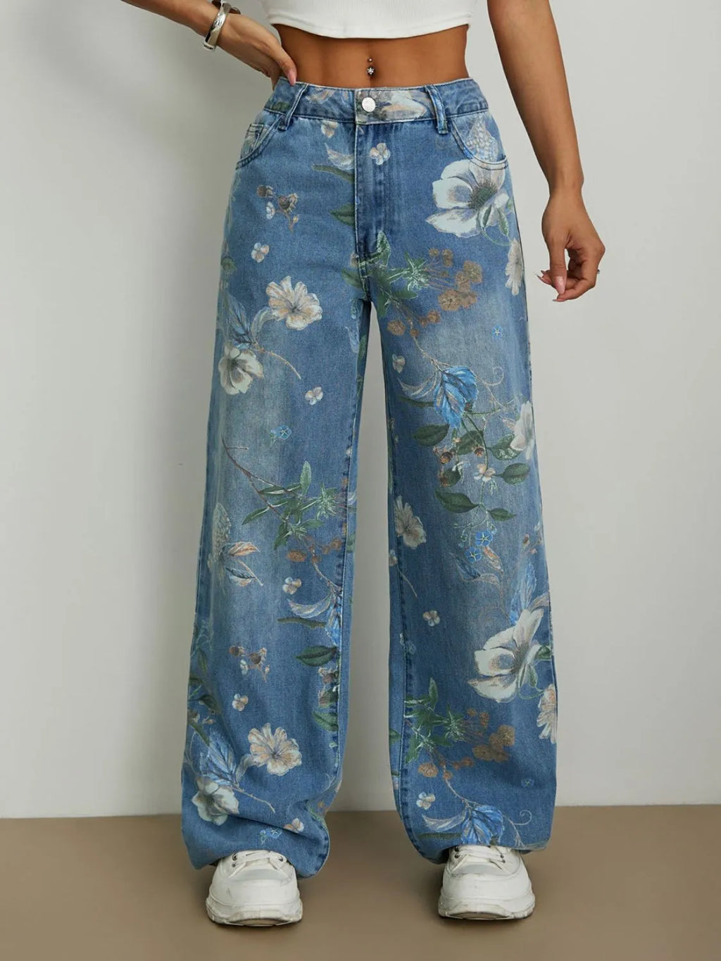 Printed Wide Leg Jeans - Godess beauty 