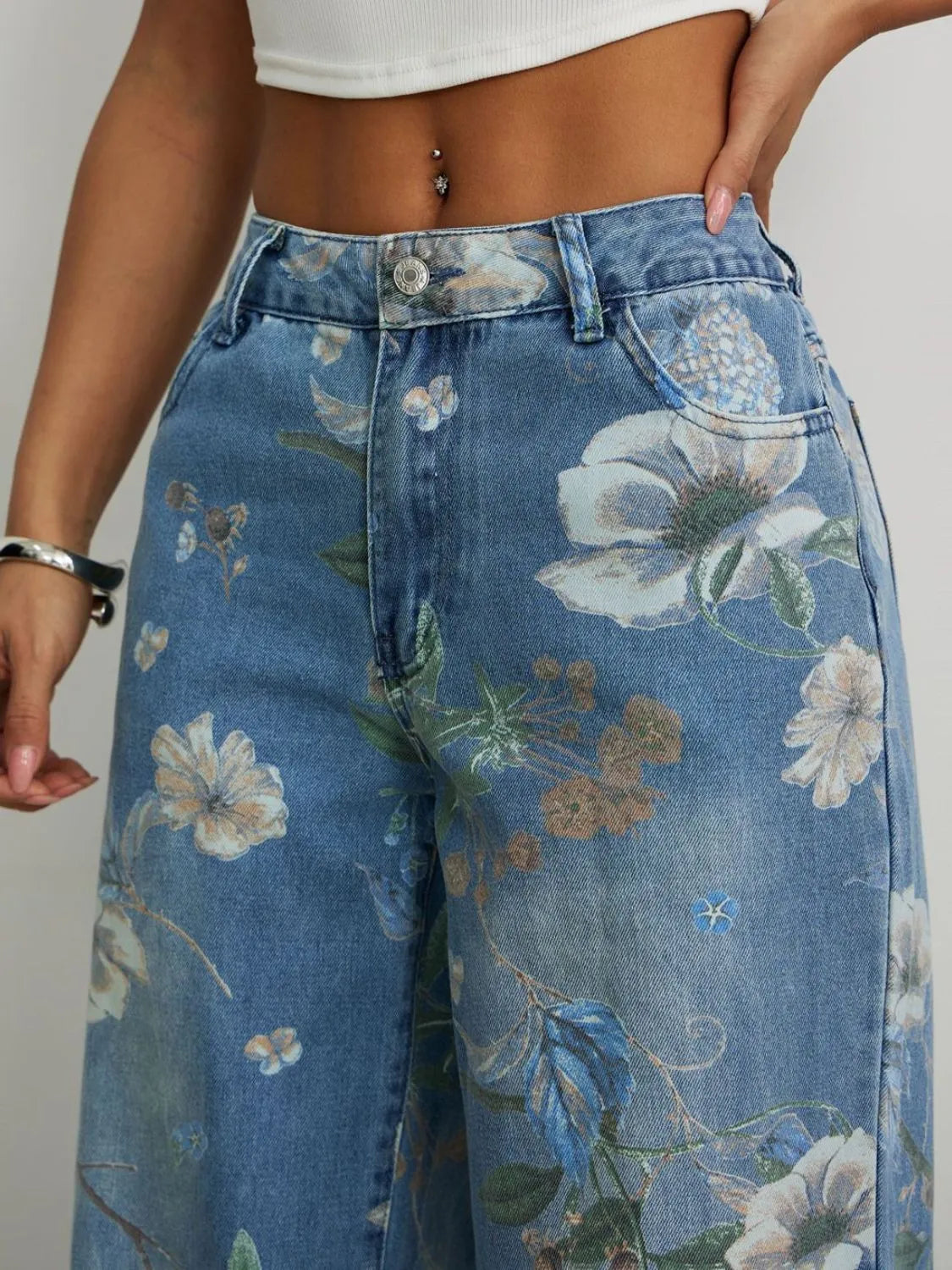 Printed Wide Leg Jeans - Godess beauty 