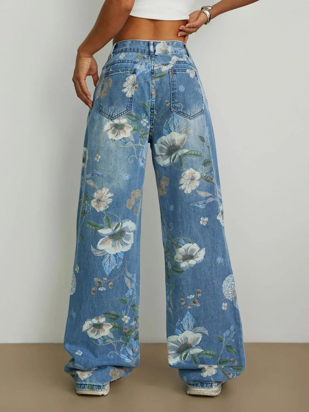 Printed Wide Leg Jeans - Godess beauty 