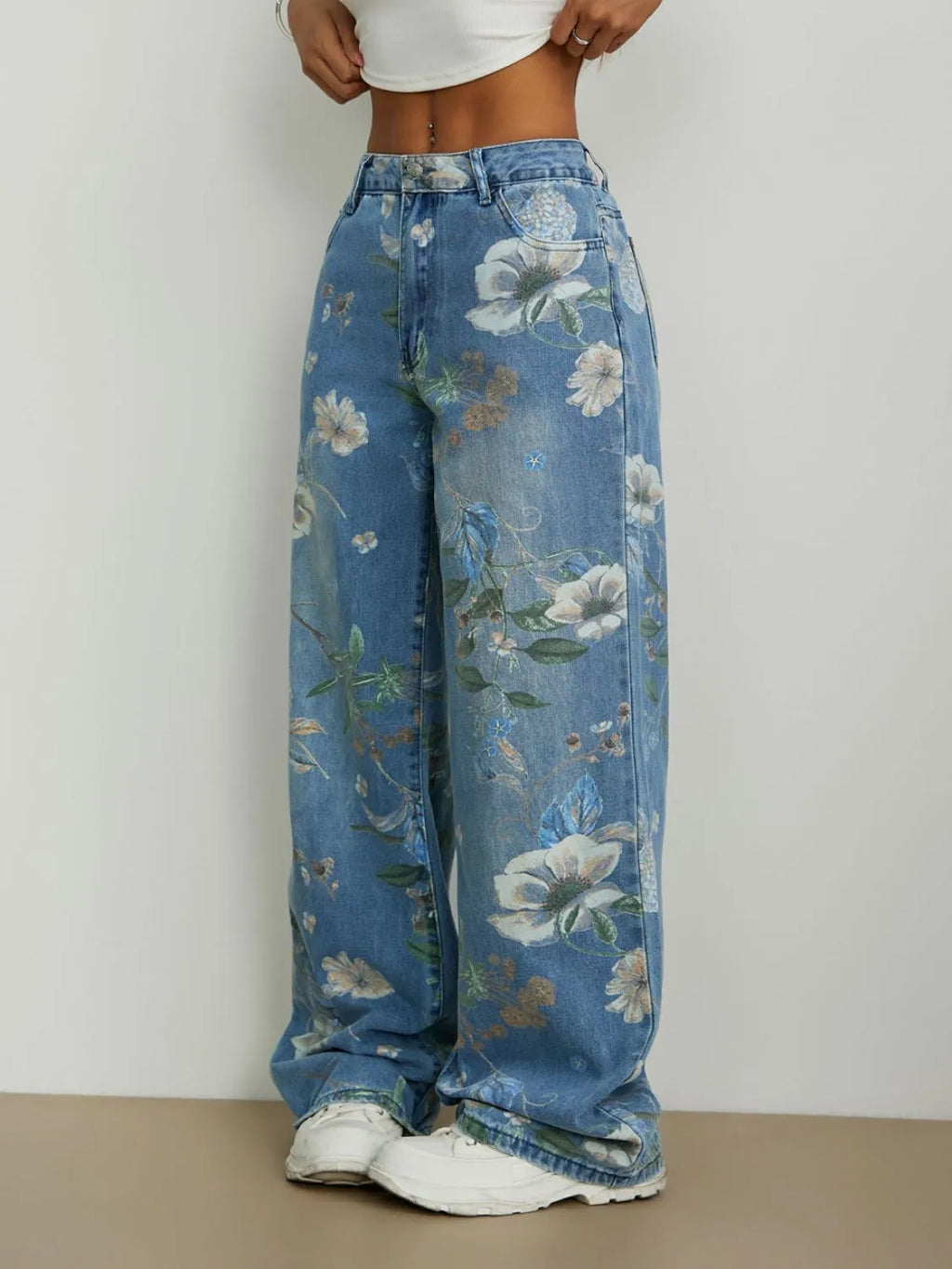 Printed Wide Leg Jeans - Godess beauty 