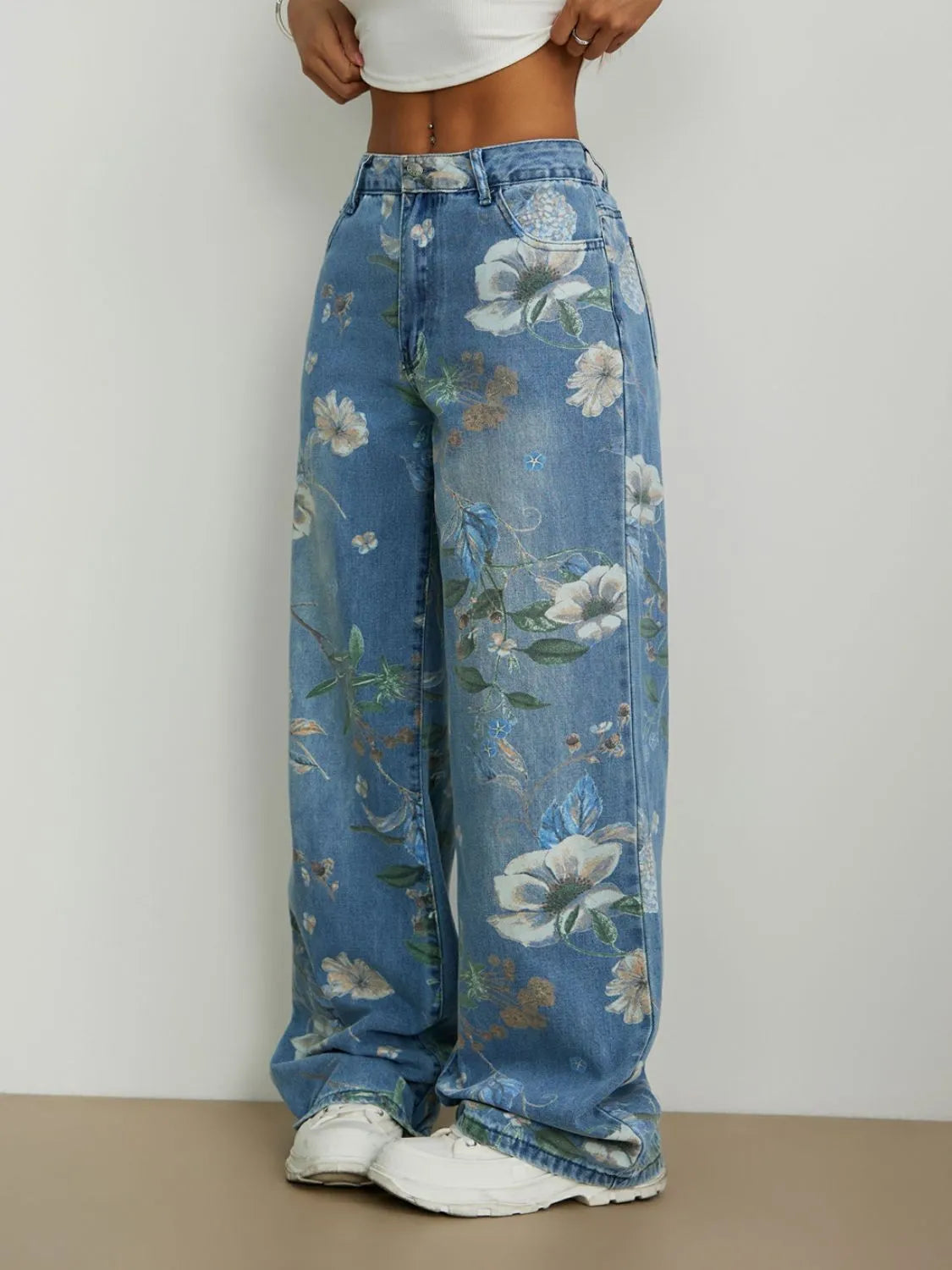Printed Wide Leg Jeans - Godess beauty 