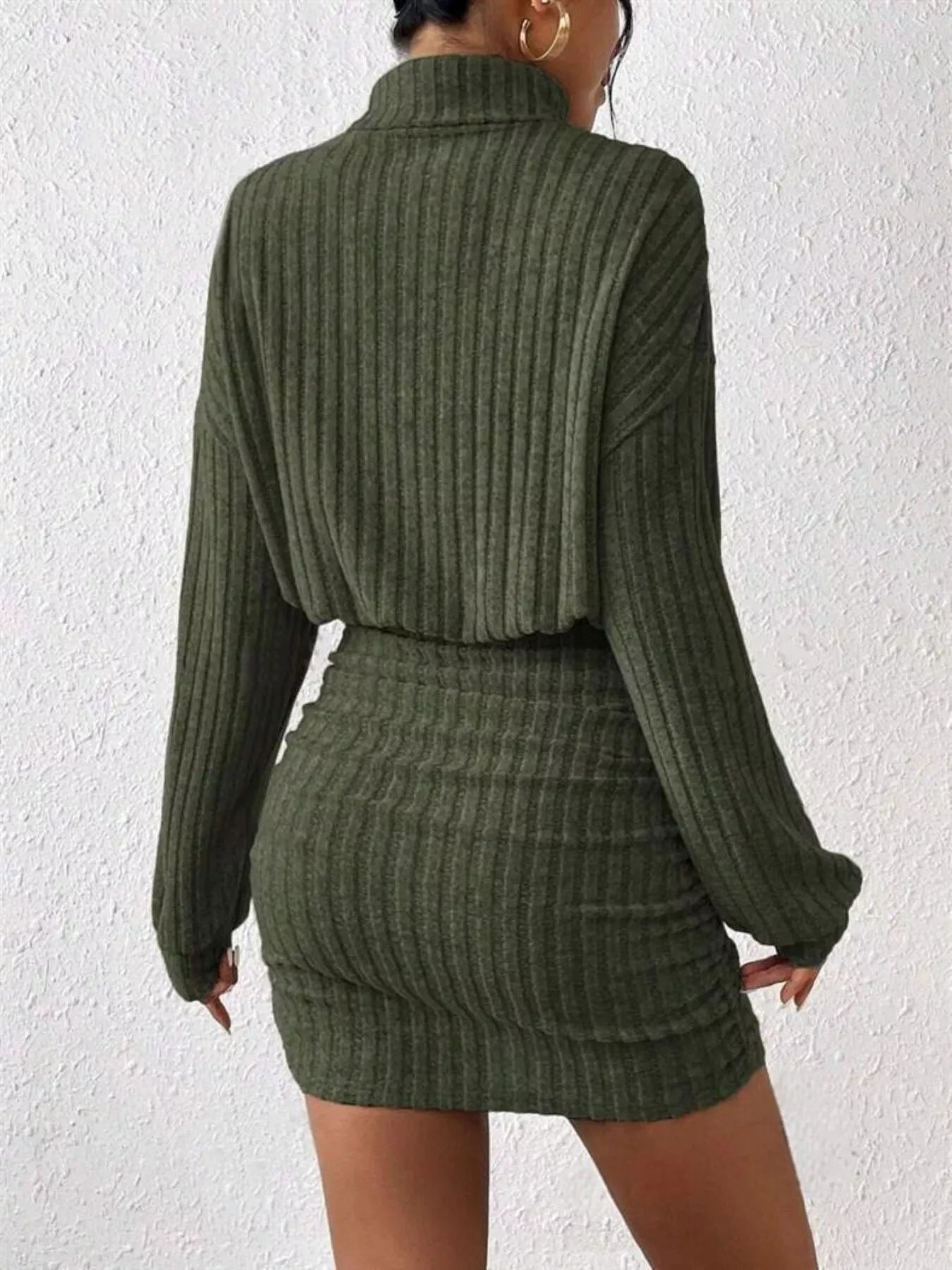 Ribbed Knit Turtleneck Bodycon Mini Dress - Godess beauty 