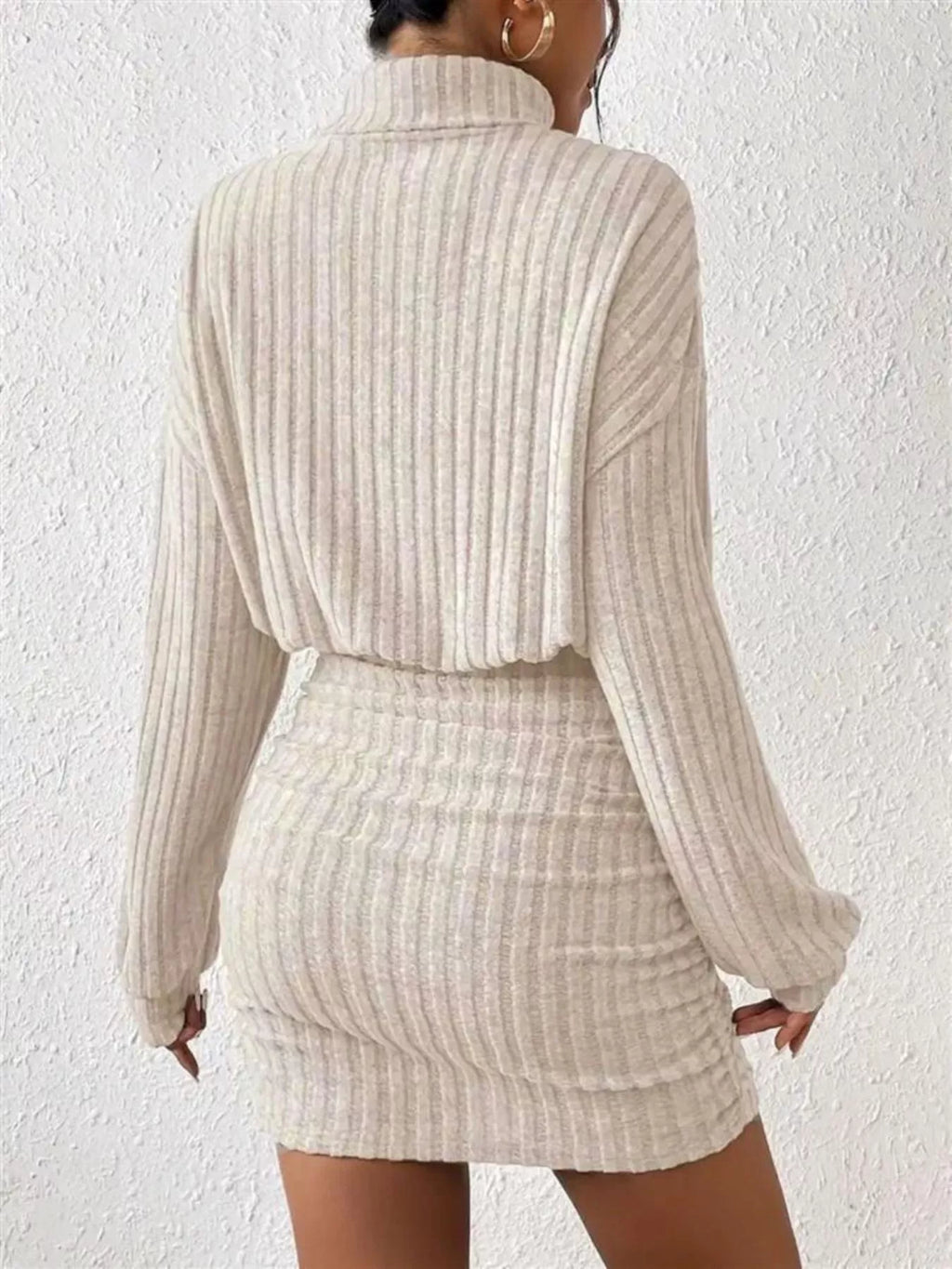 Ribbed Knit Turtleneck Bodycon Mini Dress - Godess beauty 