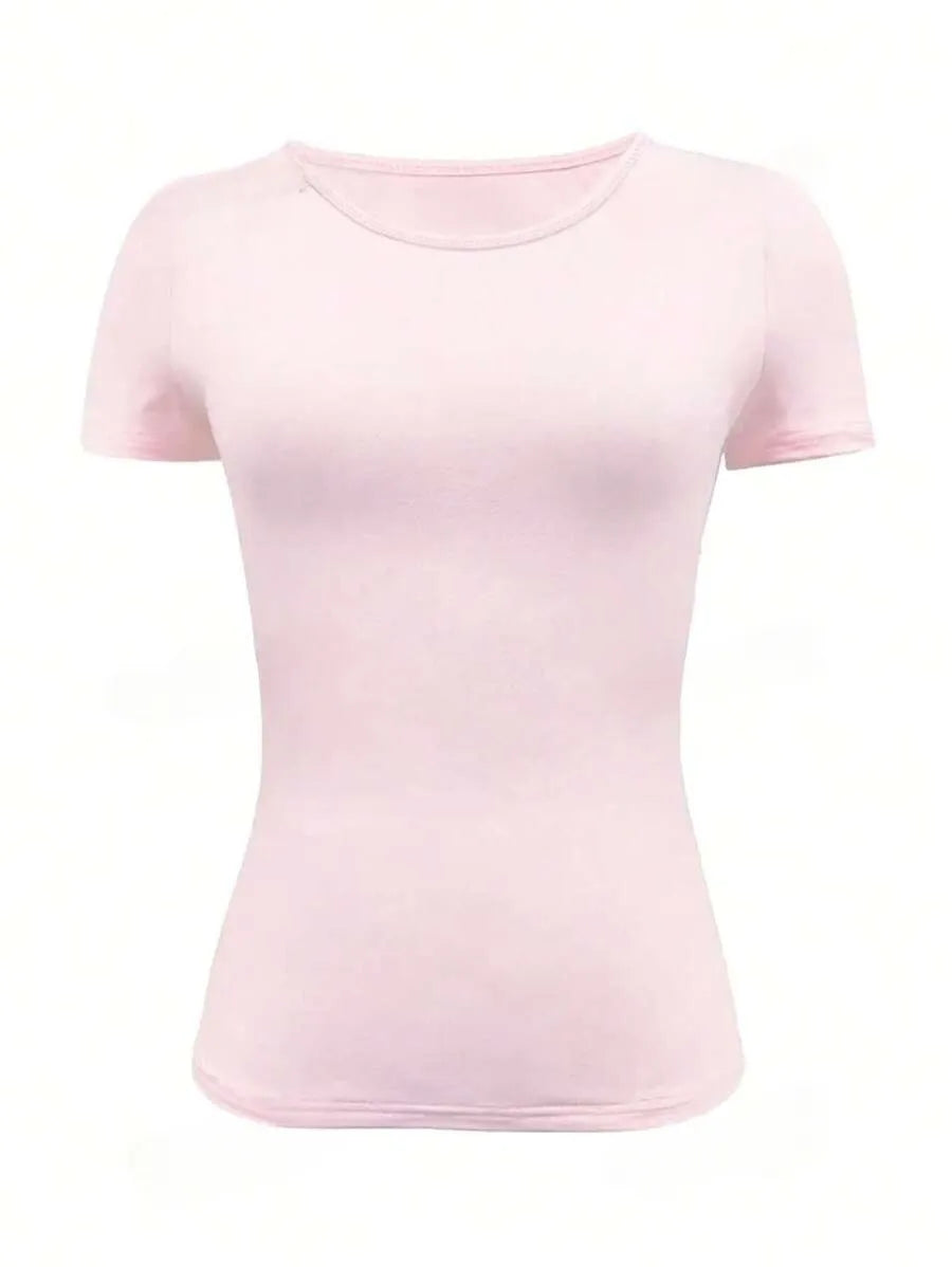 Round Neck Short Sleeve T-Shirt - Godess beauty 