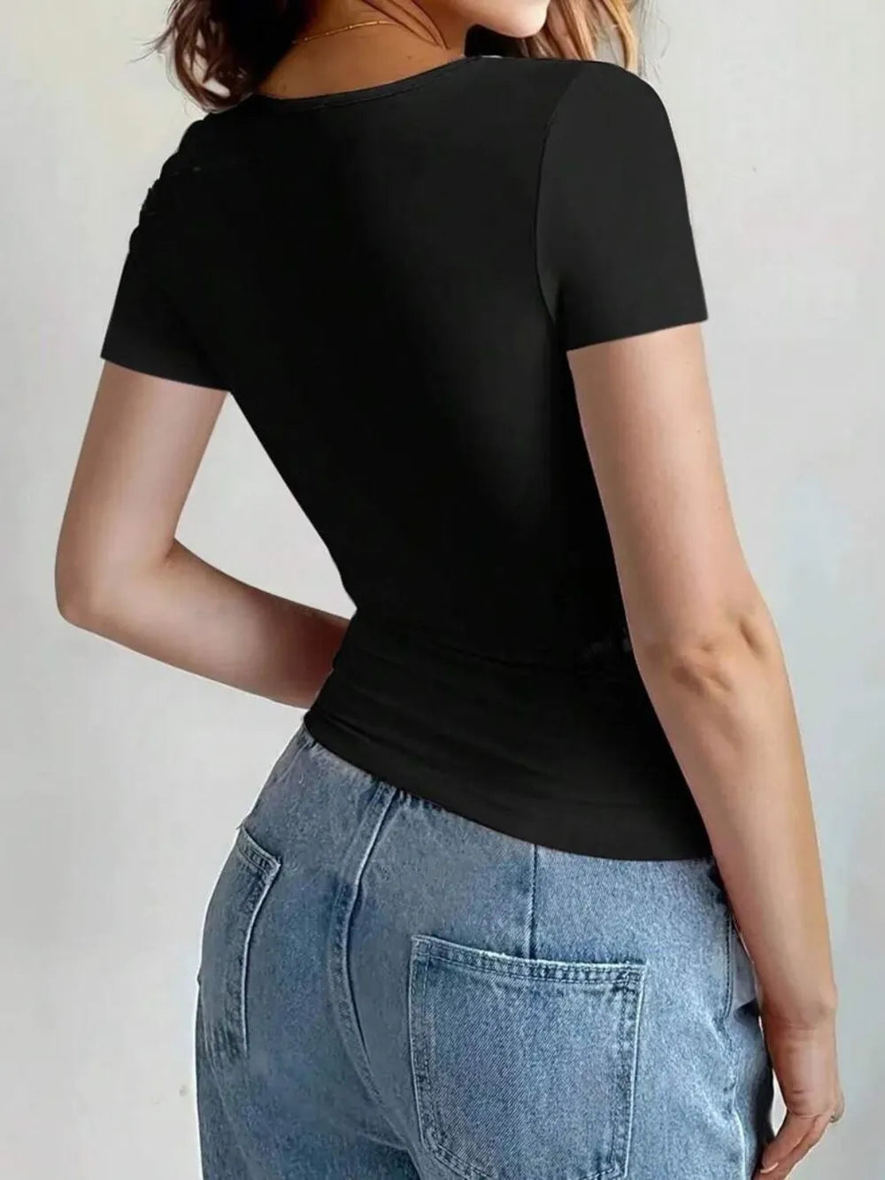 Round Neck Short Sleeve T-Shirt - Godess beauty 