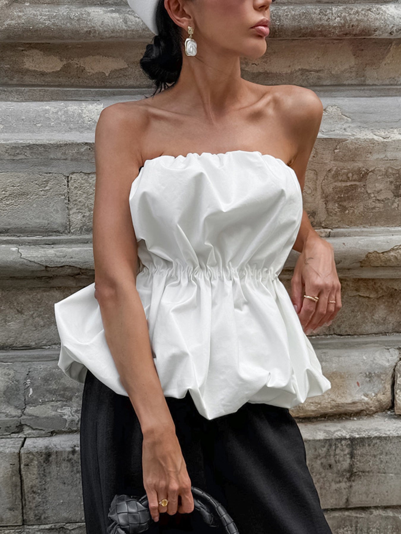 Ruched Bubble Hem Tube Top - Godess beauty  #