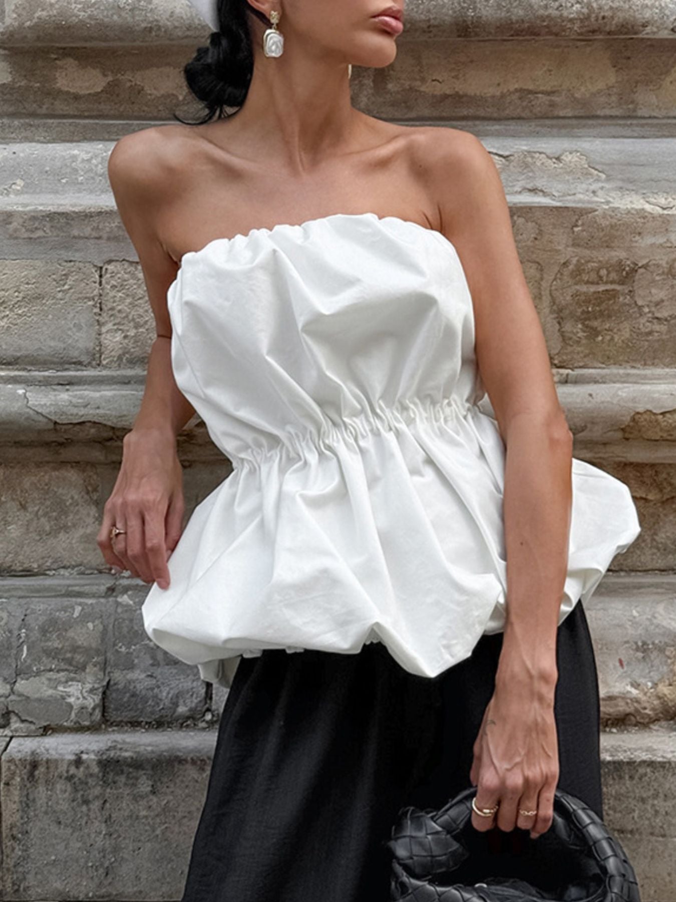 Ruched Bubble Hem Tube Top - Godess beauty  #