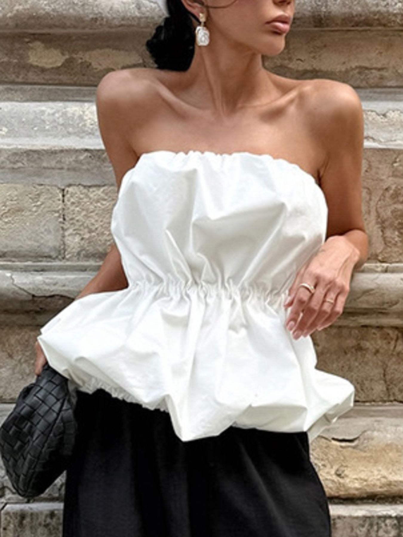 Ruched Bubble Hem Tube Top - Godess beauty  #