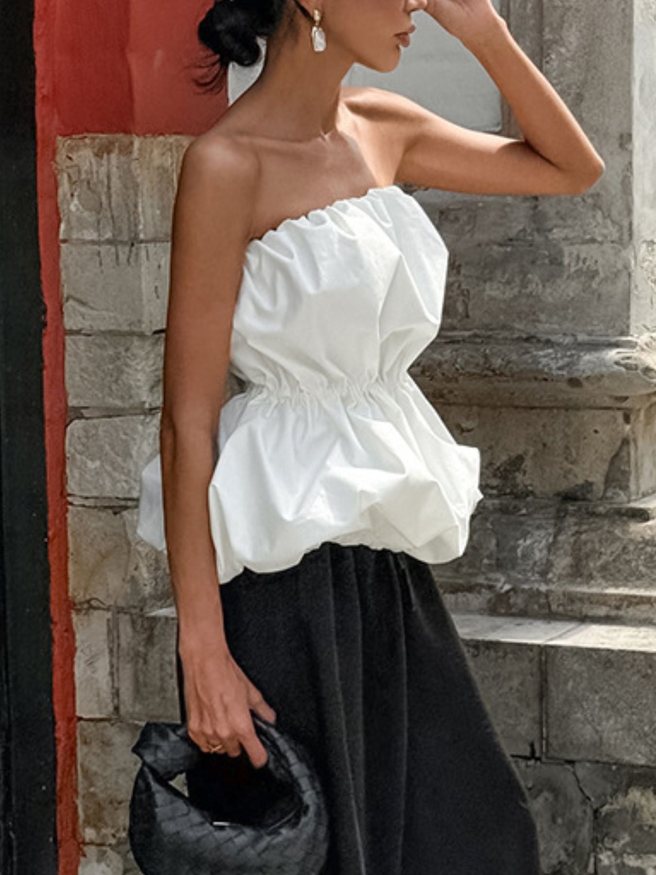 Ruched Bubble Hem Tube Top - Godess beauty  #